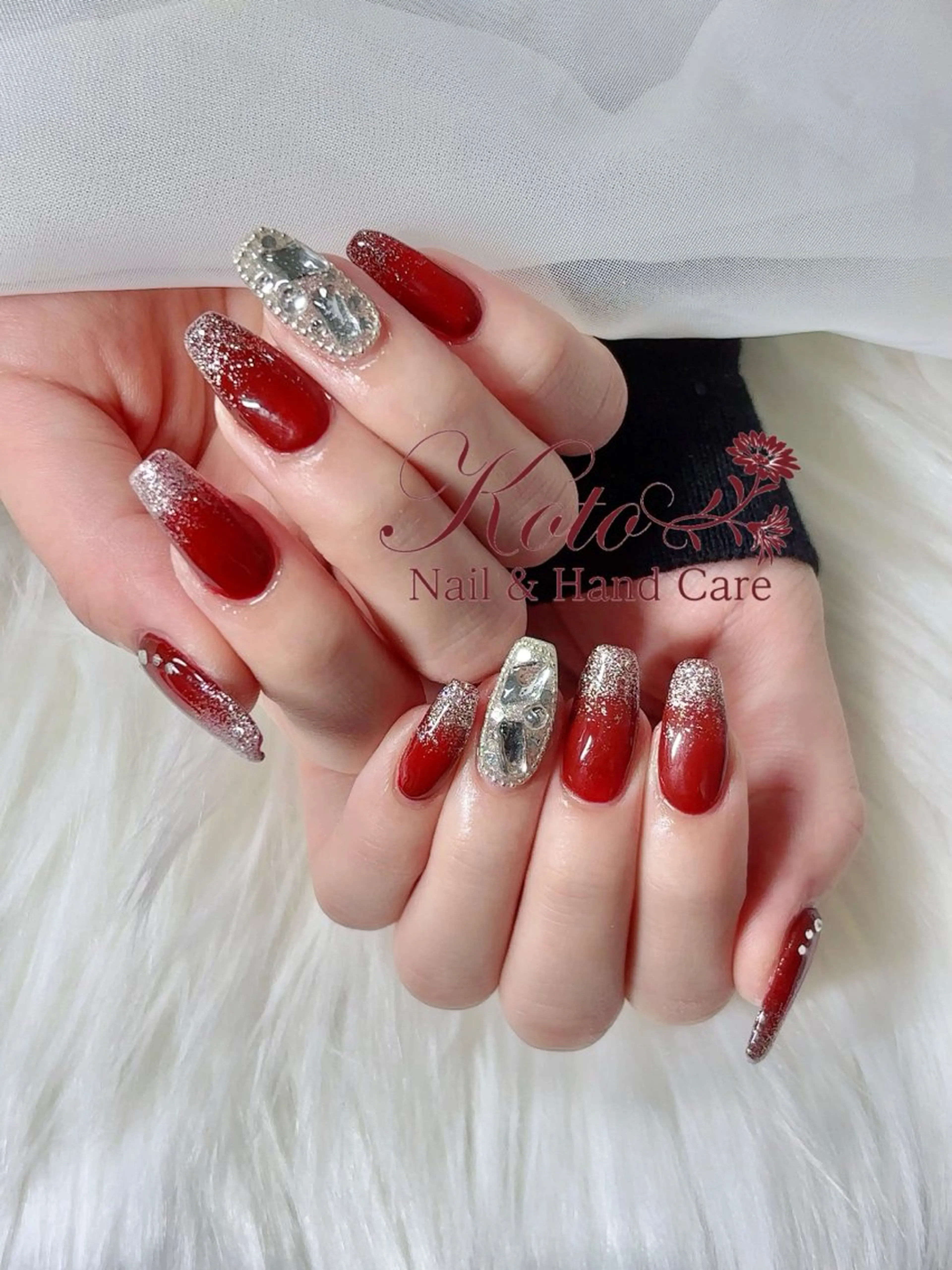 ネイル ボルドー 長さ出し ジェルネイル 持ち込み ニュアンスネイル ハンドネイル Nail Salon KOTOのネイルデザイン