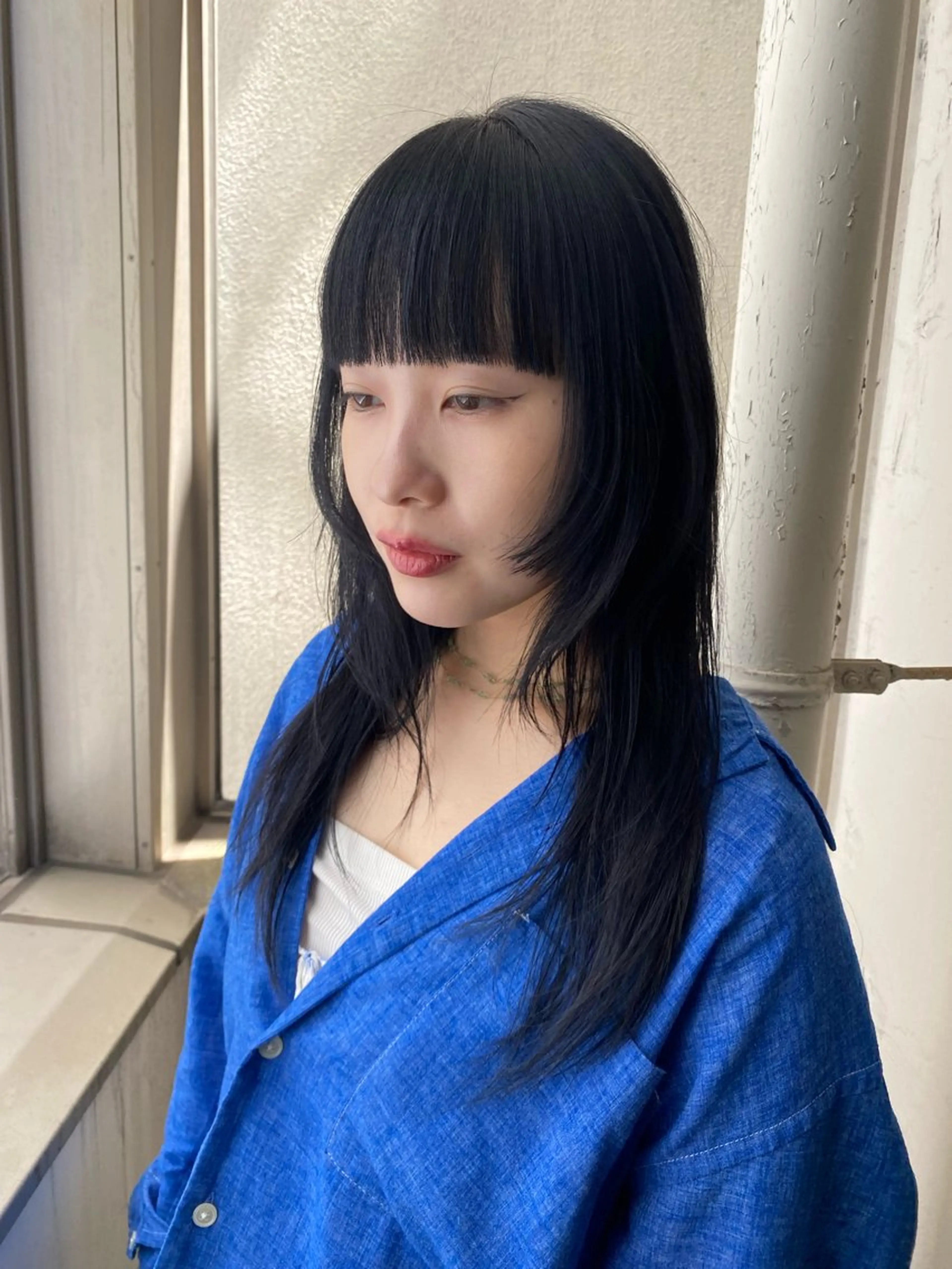 ロング カラー 黒髪 ブルーカラー ブルーブラック ウルフカット 🌸透明感艶 カラー🌸Yuukiのヘアスタイル