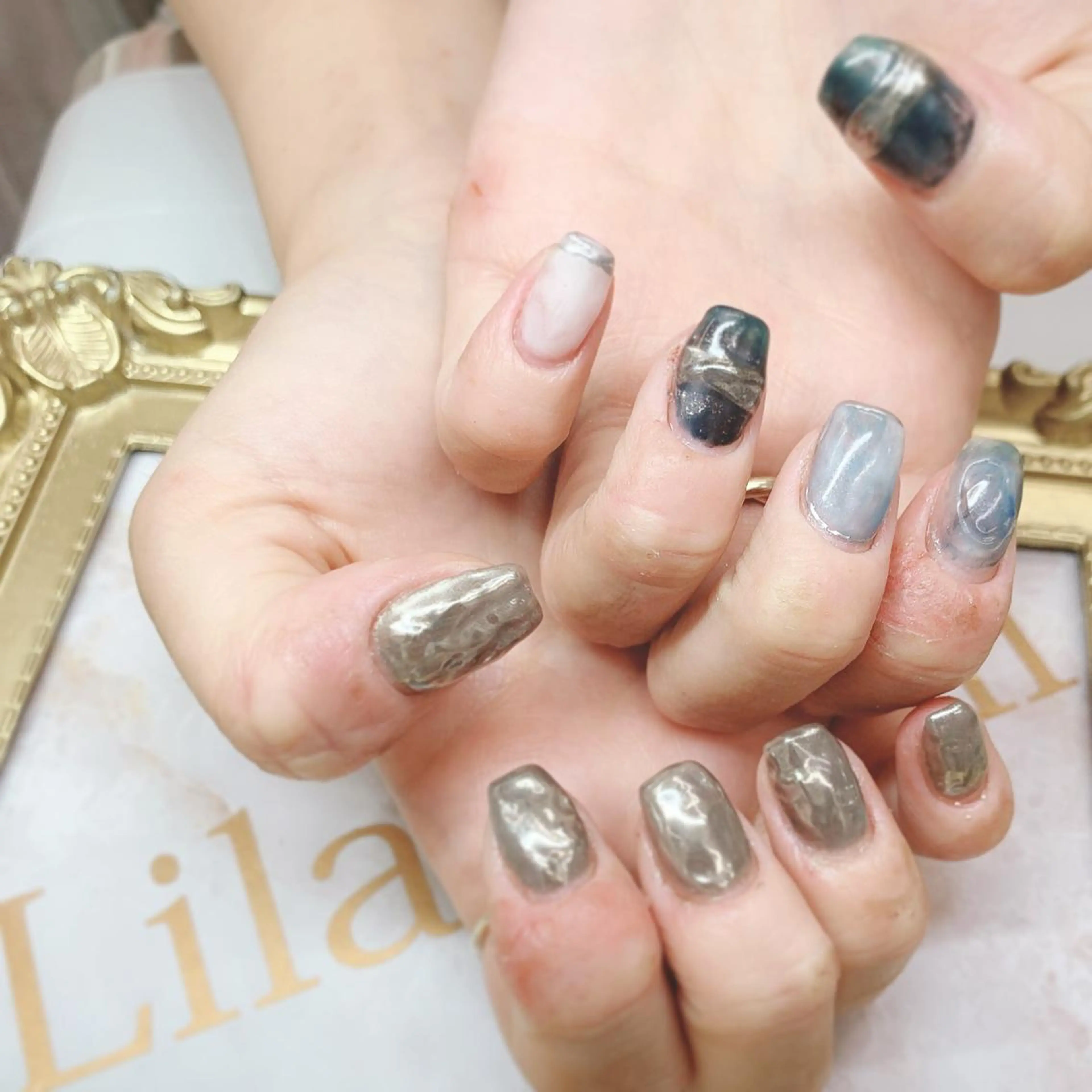 ネイル ジェルネイル ハードジェル ロングネイル ミラーネイル ニュアンスネイル Lilas Nailのネイルデザイン
