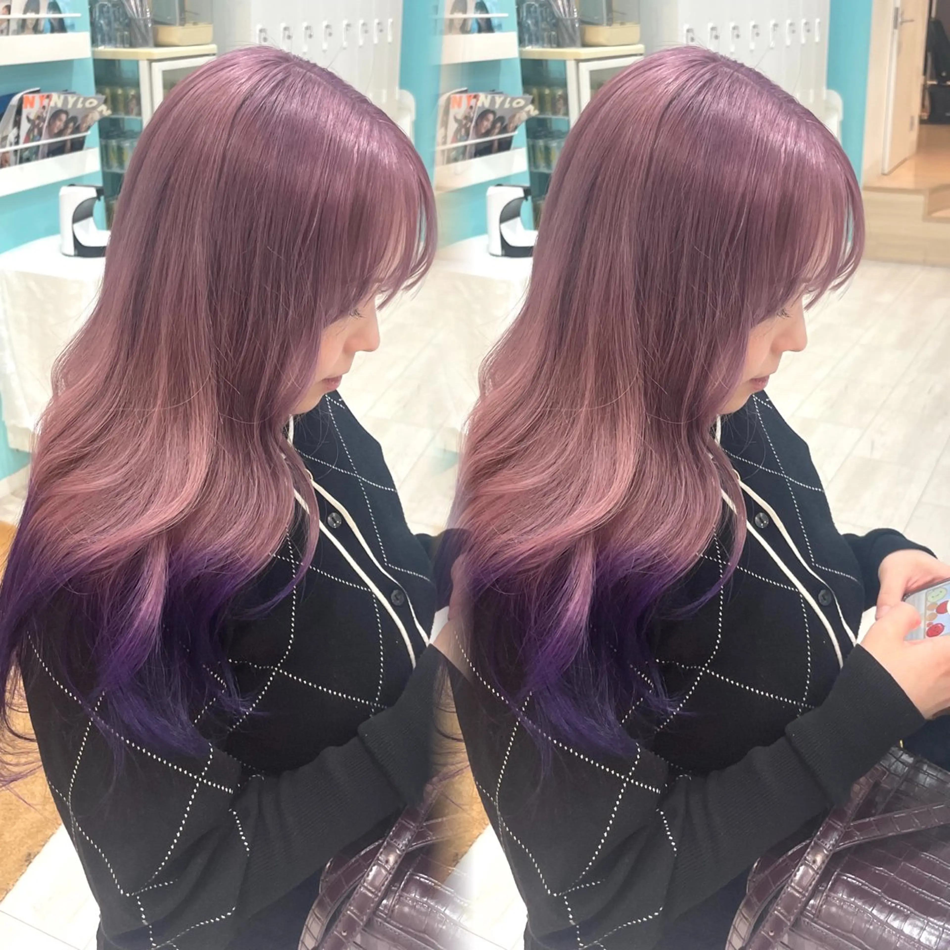 ロング カラー ヘアカラー 韓国風ハッシュカット 似合わせレイヤー池袋のヘアスタイル