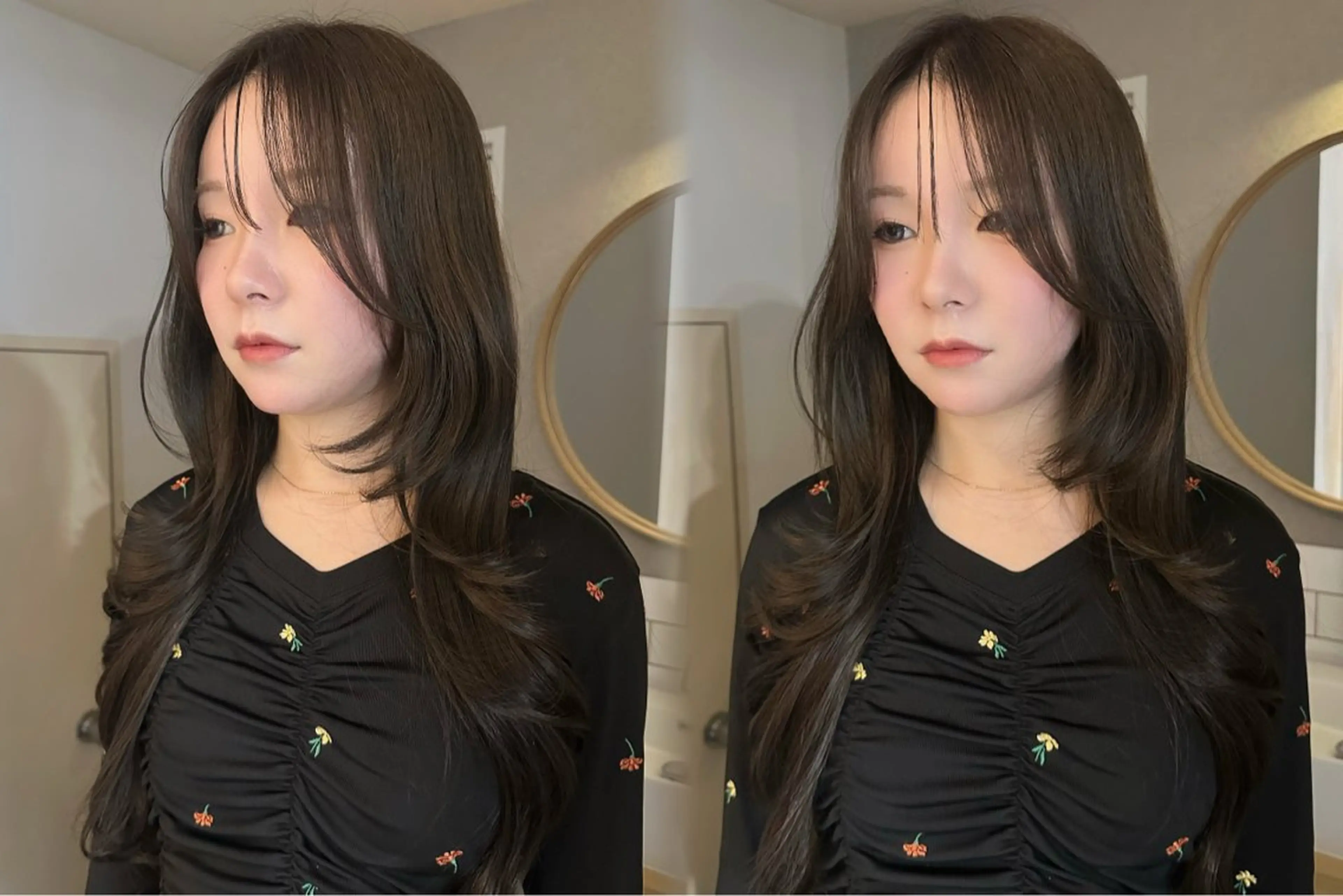 ロング ロングレイヤー くびれヘア 韓国風ヘア レイヤーカット ロング カット ヘアカラー MOE レイヤー/新宿三丁目のヘアスタイル