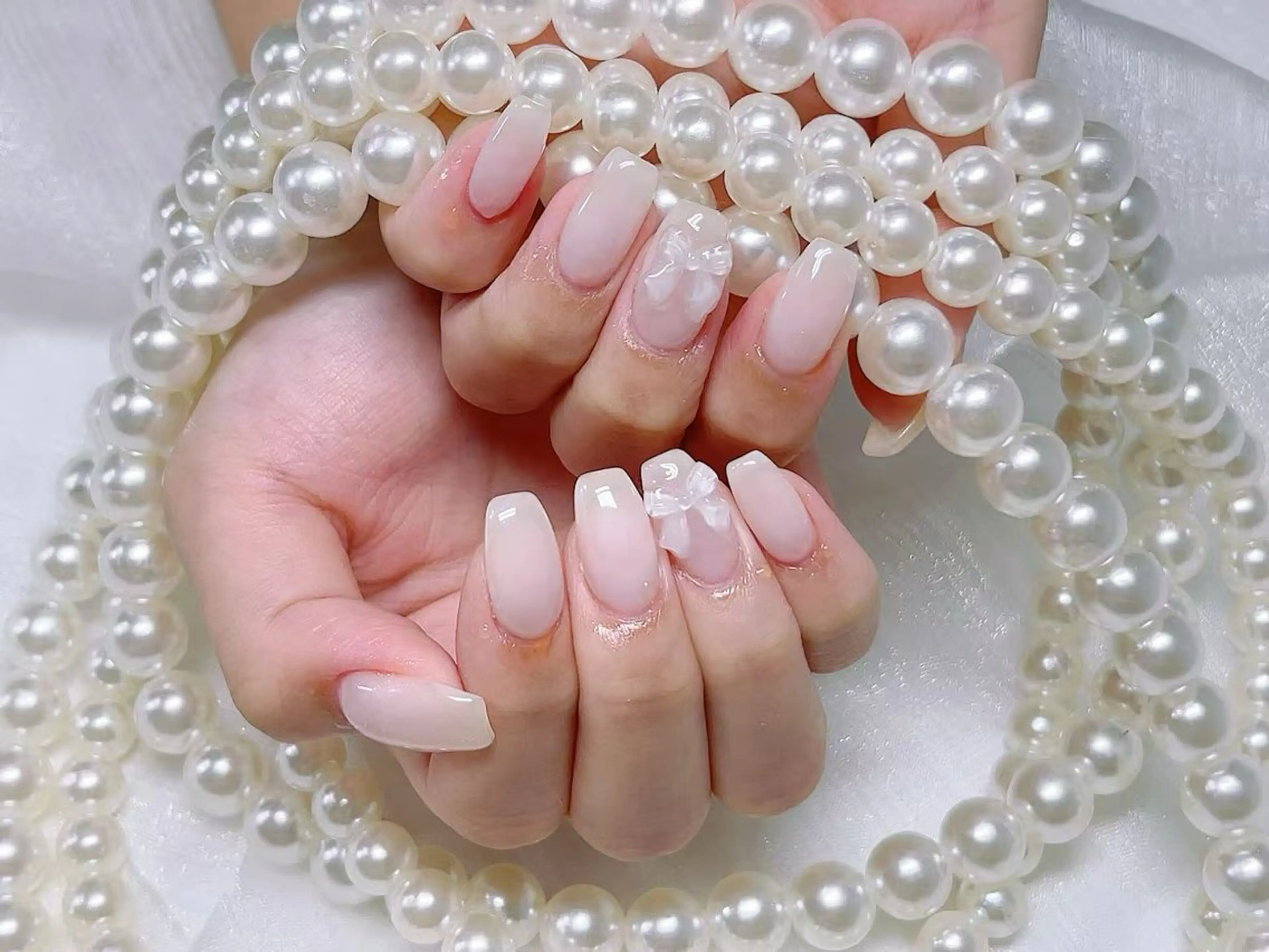 ネイル アートネイル クリアネイル 成人式 長さ出し フラッシュネイル ハンドネイル かすみ ✨のネイルデザイン