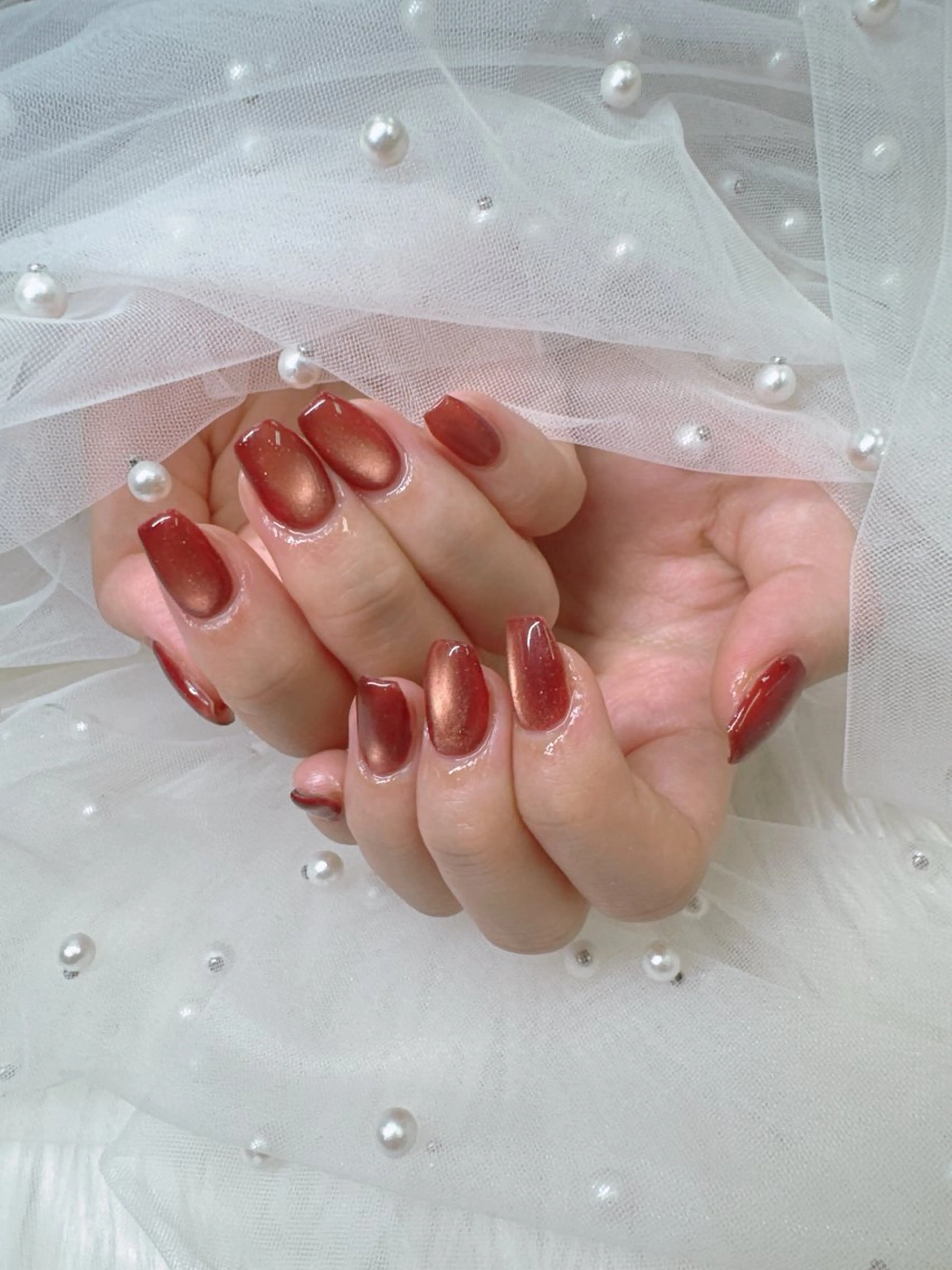 ネイル フレンチネイル ジェルネイル ガラスフレンチ ロングネイル マグネットネイル Queeens nailのネイルデザイン