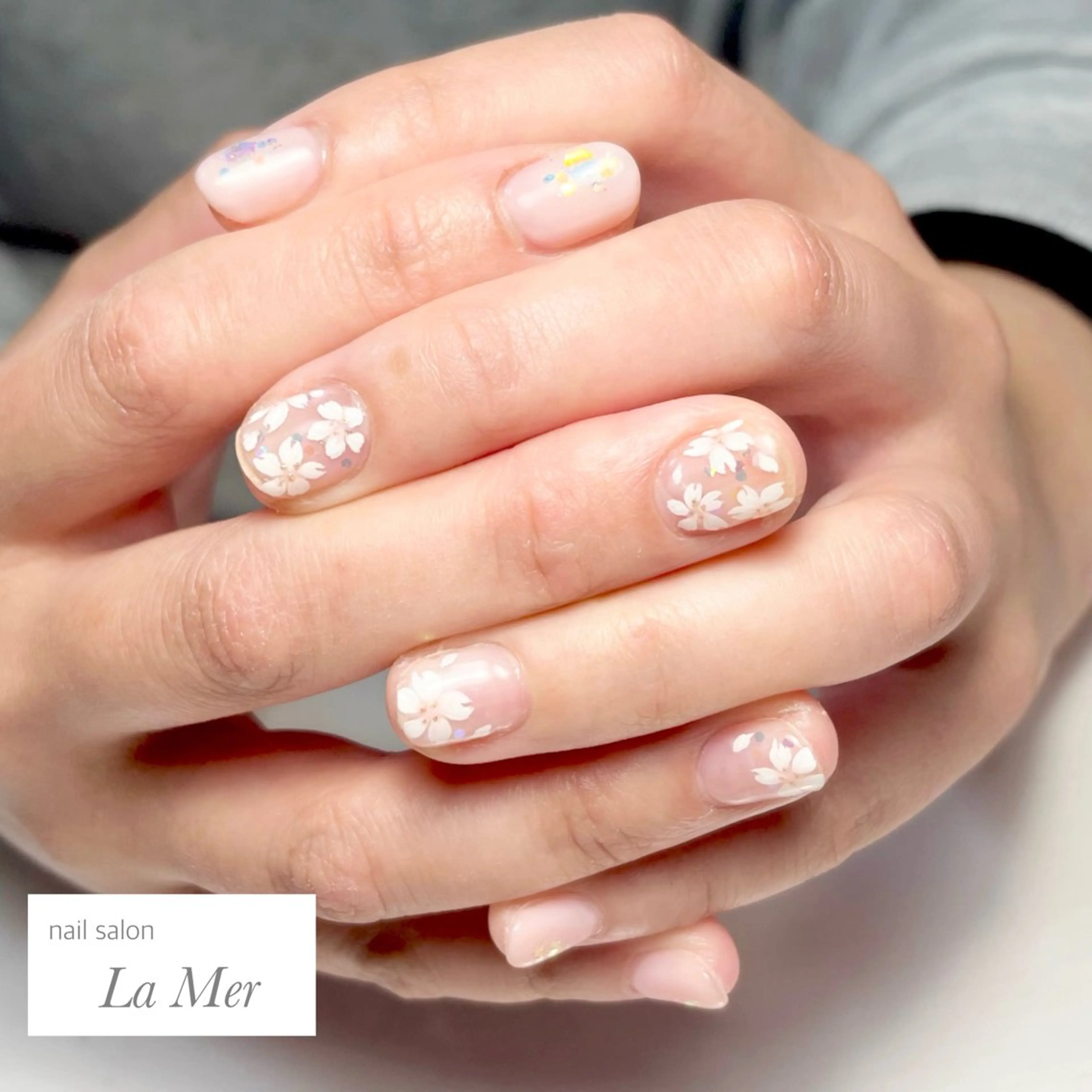 ネイル オーロラネイル 桜ネイル フラワーネイル オフィスネイル ピンク nailsalon La Merのネイルデザイン