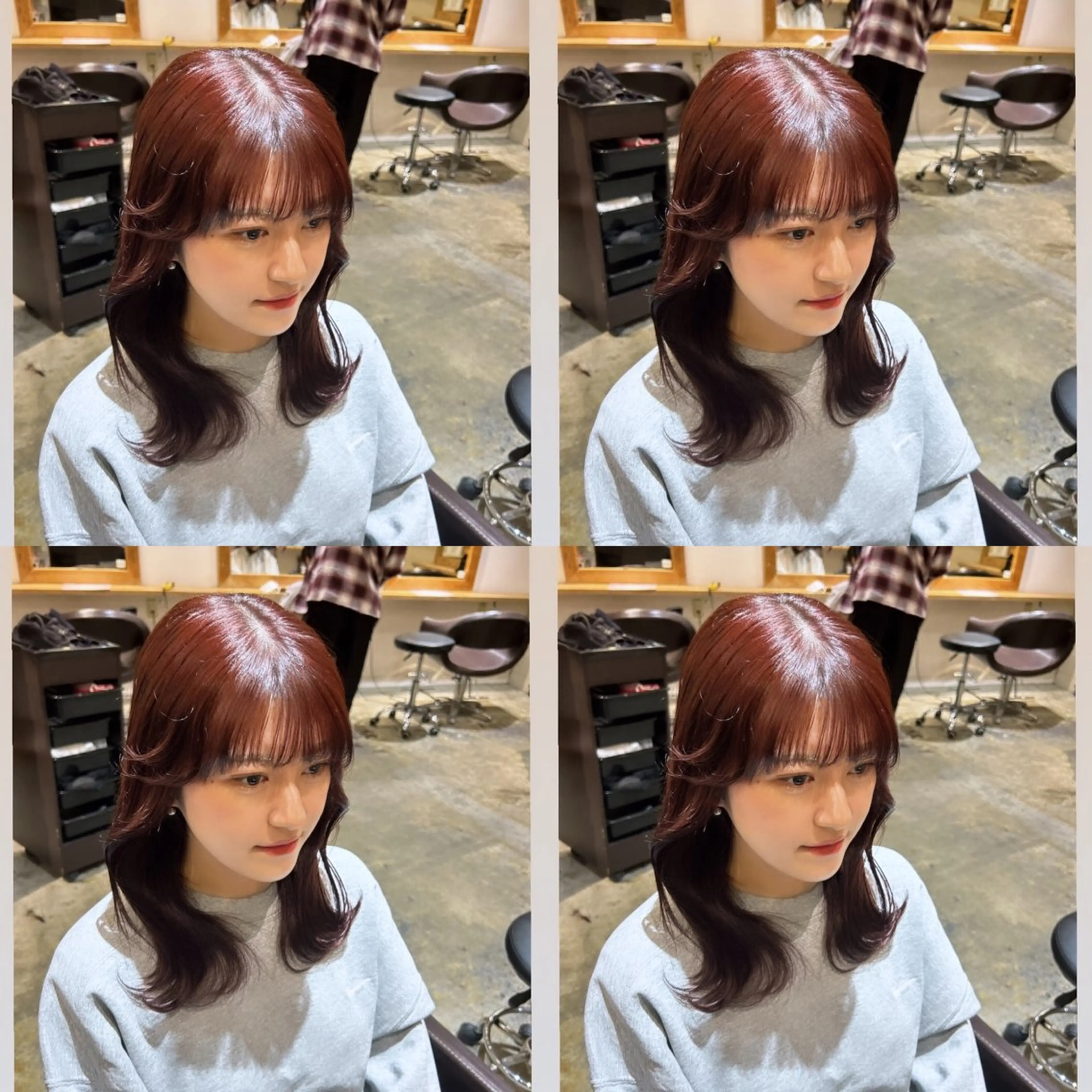 セミロング カラー ボルドーカラー レッドカラー レイヤーカット/ 縮毛矯正🇰🇷早坂のヘアスタイル