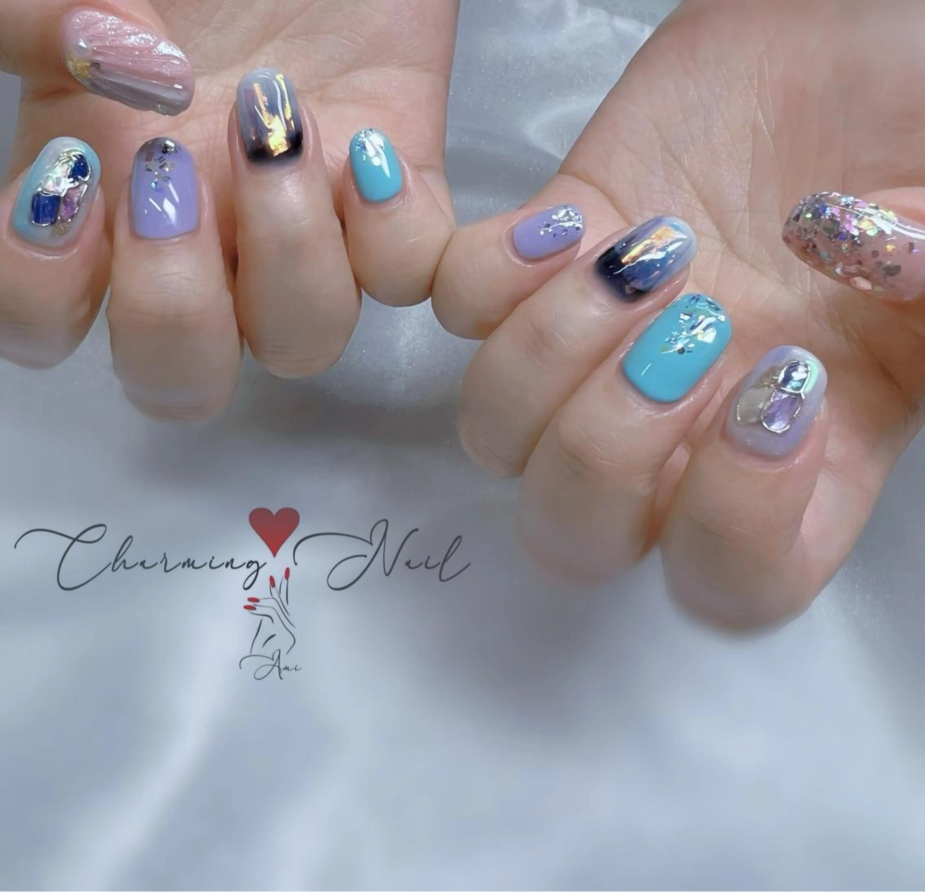 ネイル オーロラネイル ブルー キラキラネイル ラメ(グリッター) 持ち込み Charming❤️Nail所属・Nailist Amiのその他イメージ