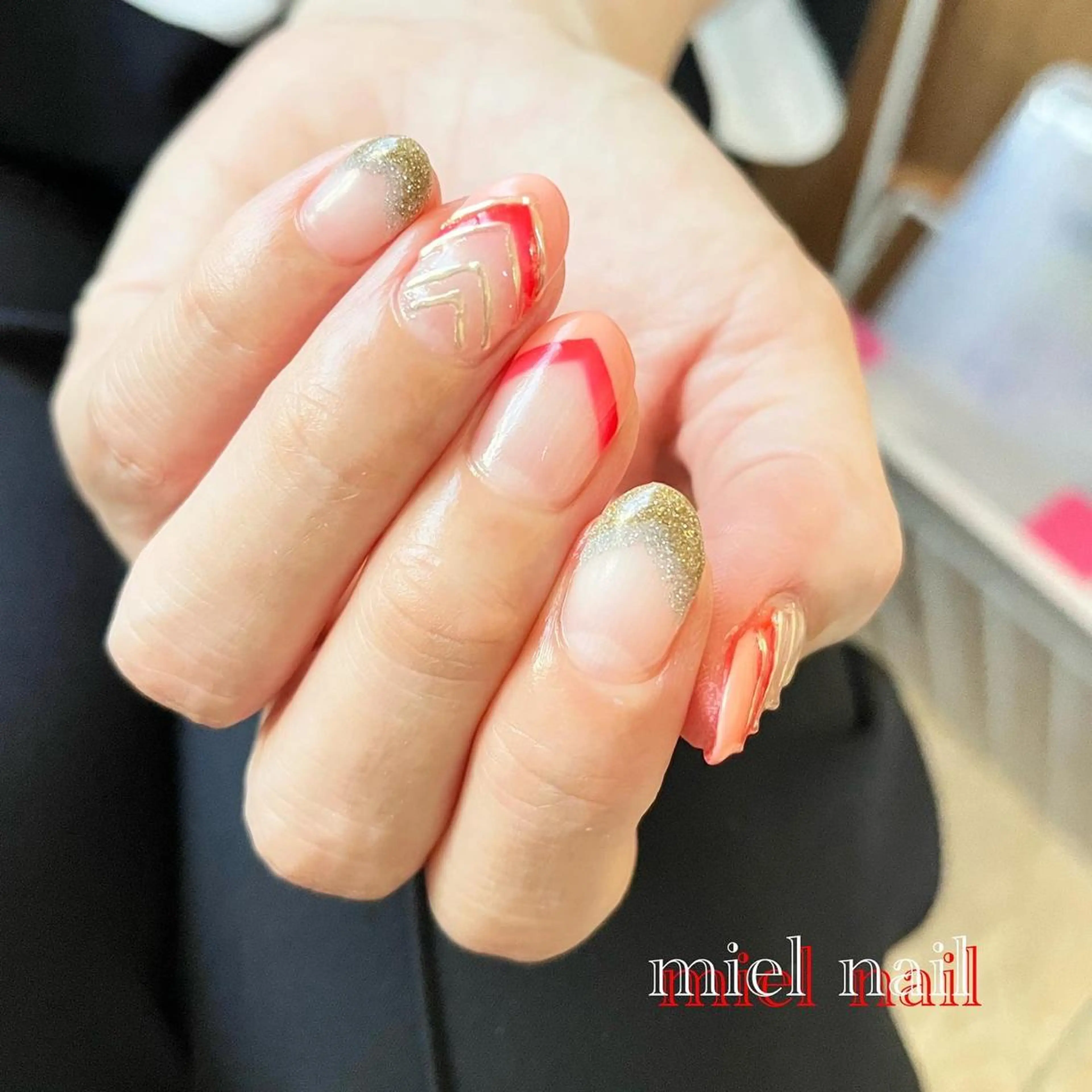 ネイル フレンチネイル ラメ(グリッター) ミラーネイル 夏ネイル ハンドネイル miel nailのネイルデザイン