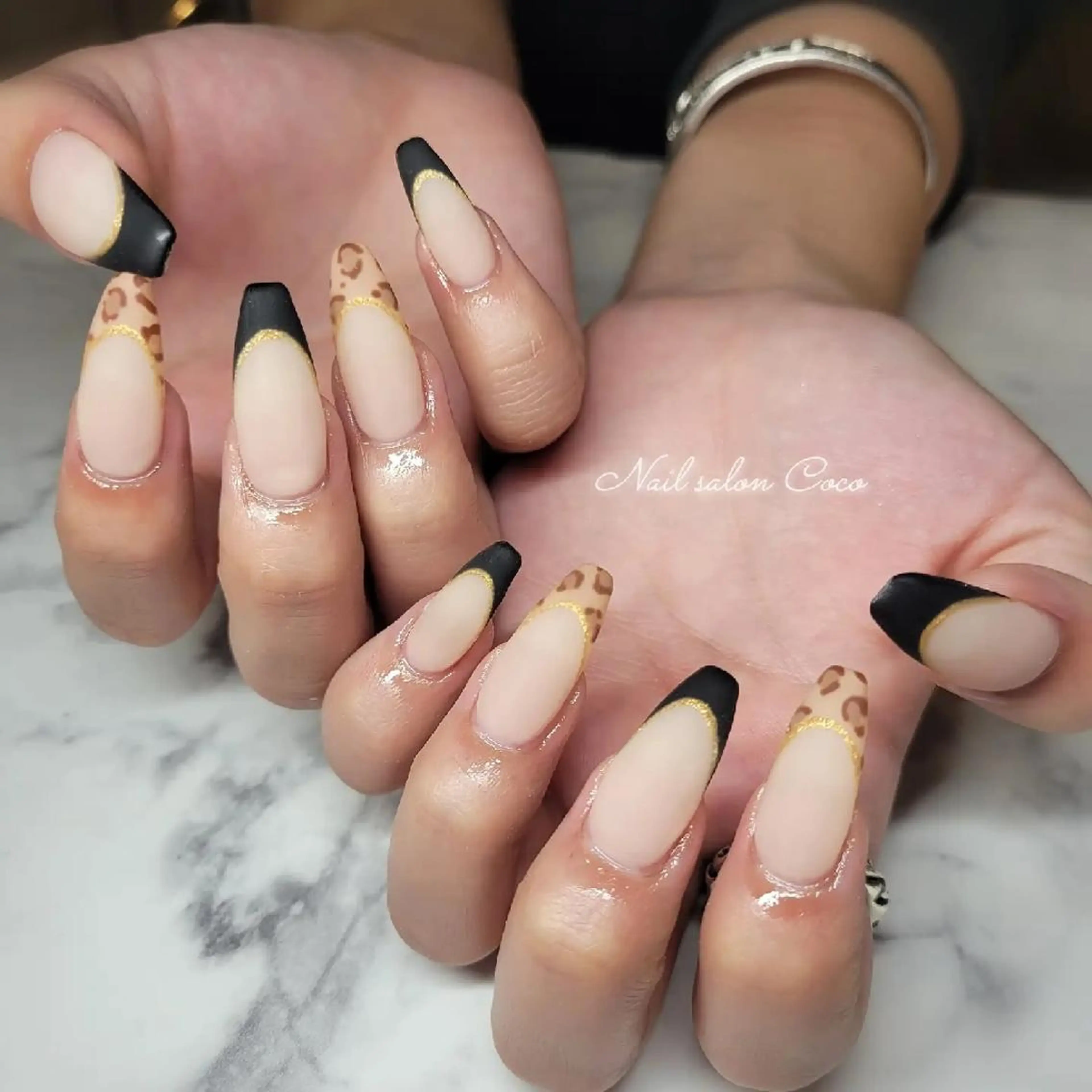 ネイル アニマル柄 フレンチネイル ロングネイル マットネイル ハンドネイル Nail salon Coco【溝の口駅】のネイルデザイン