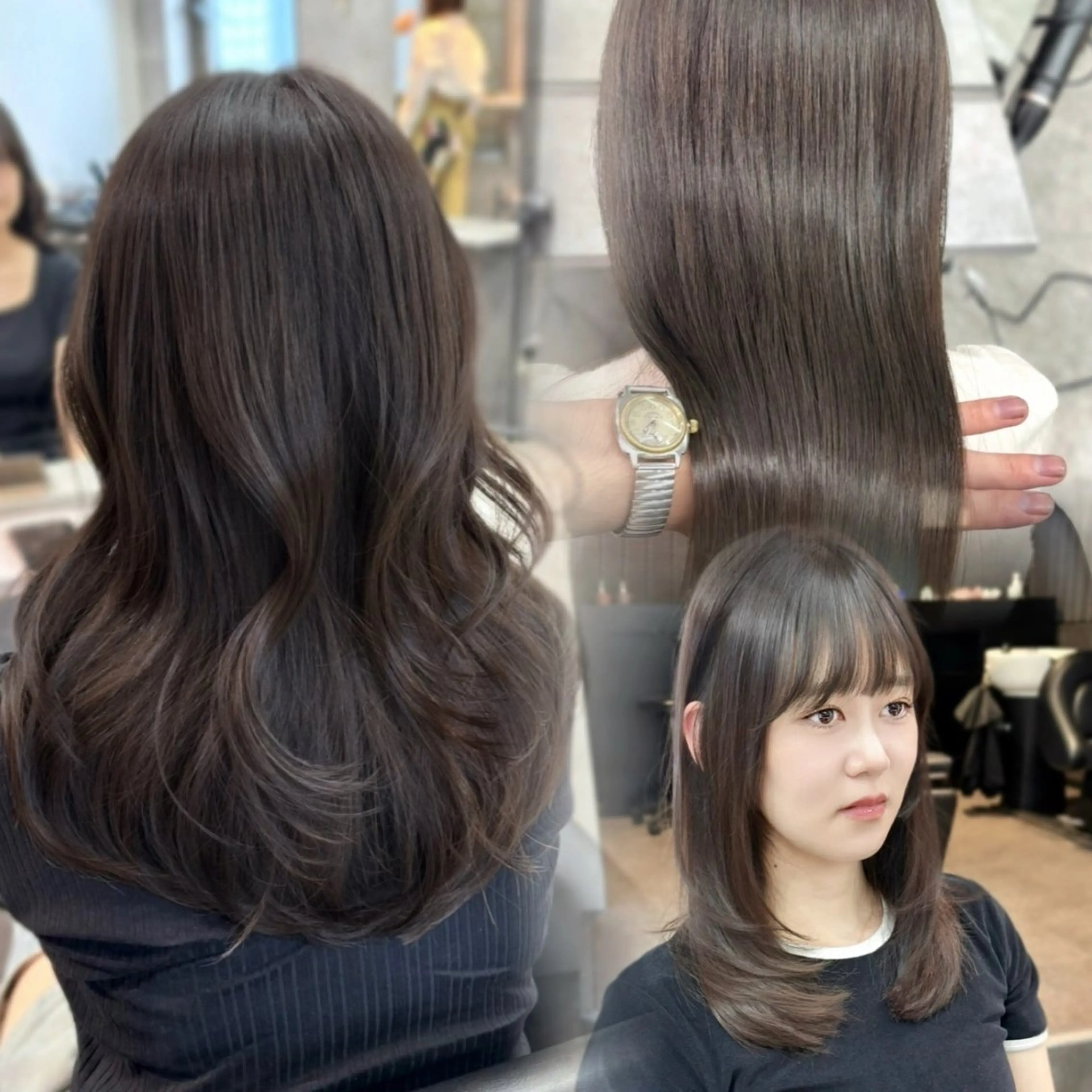 セミロング くびれヘア 韓国風ヘア レイヤーカット シースルーバング 新宿/韓国レイヤー/ 顔まわり/メンズヘアのヘアスタイル