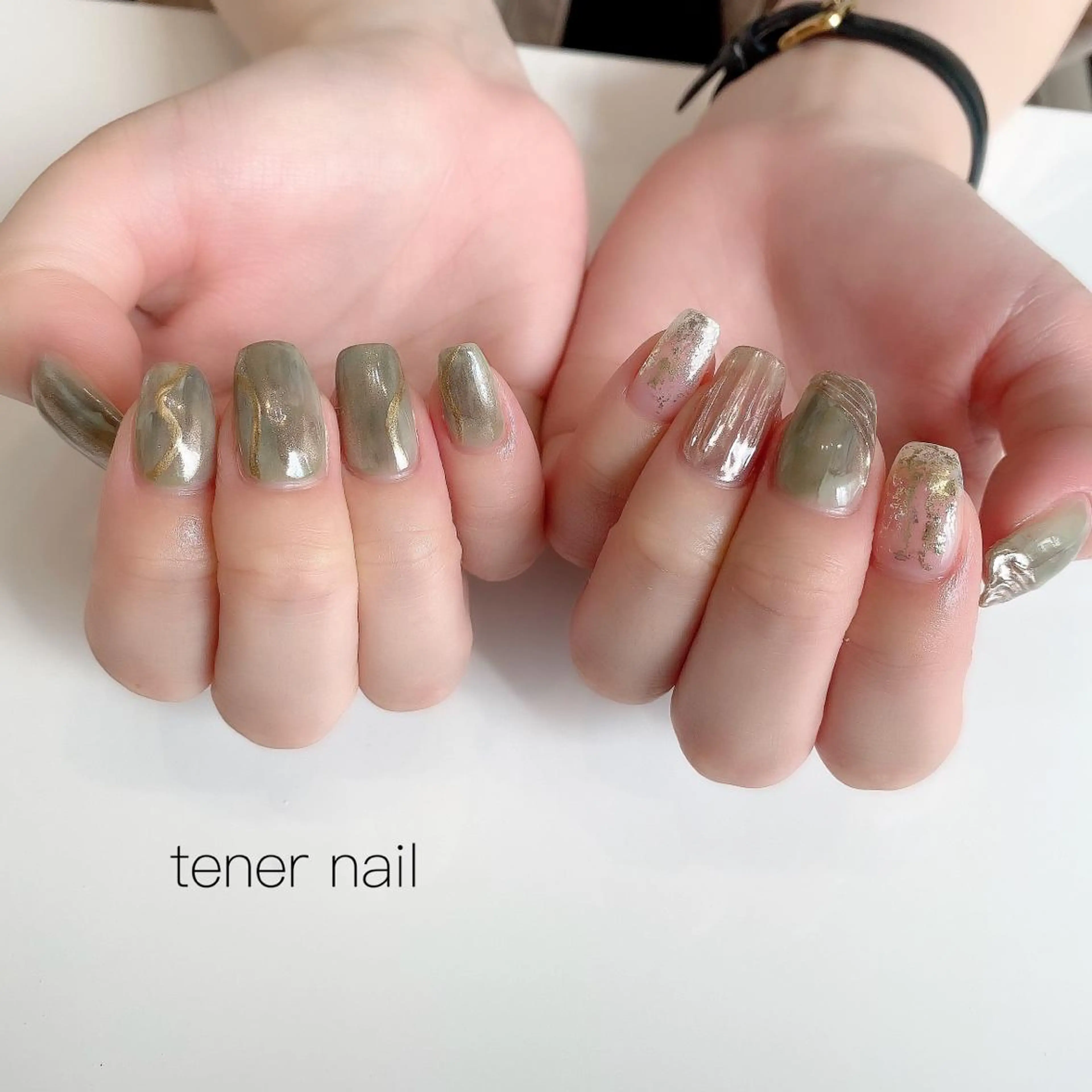 ネイル ゴールド ミラーネイル ニュアンスネイル ピスタチオネイル テネルネイル tener nailのネイルデザイン