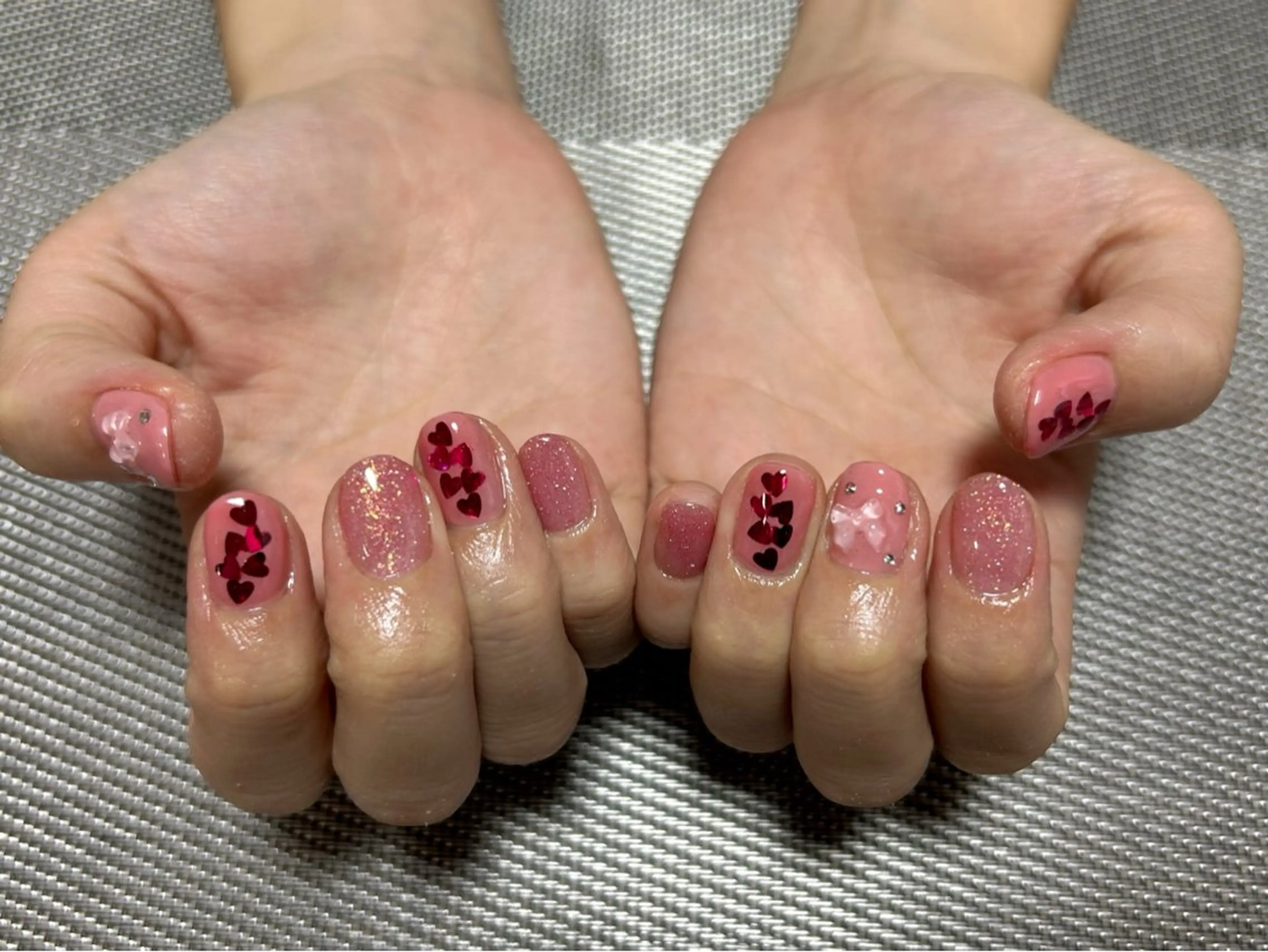 ネイル ハート ピンク リボン ハンドネイル i nailのネイルデザイン