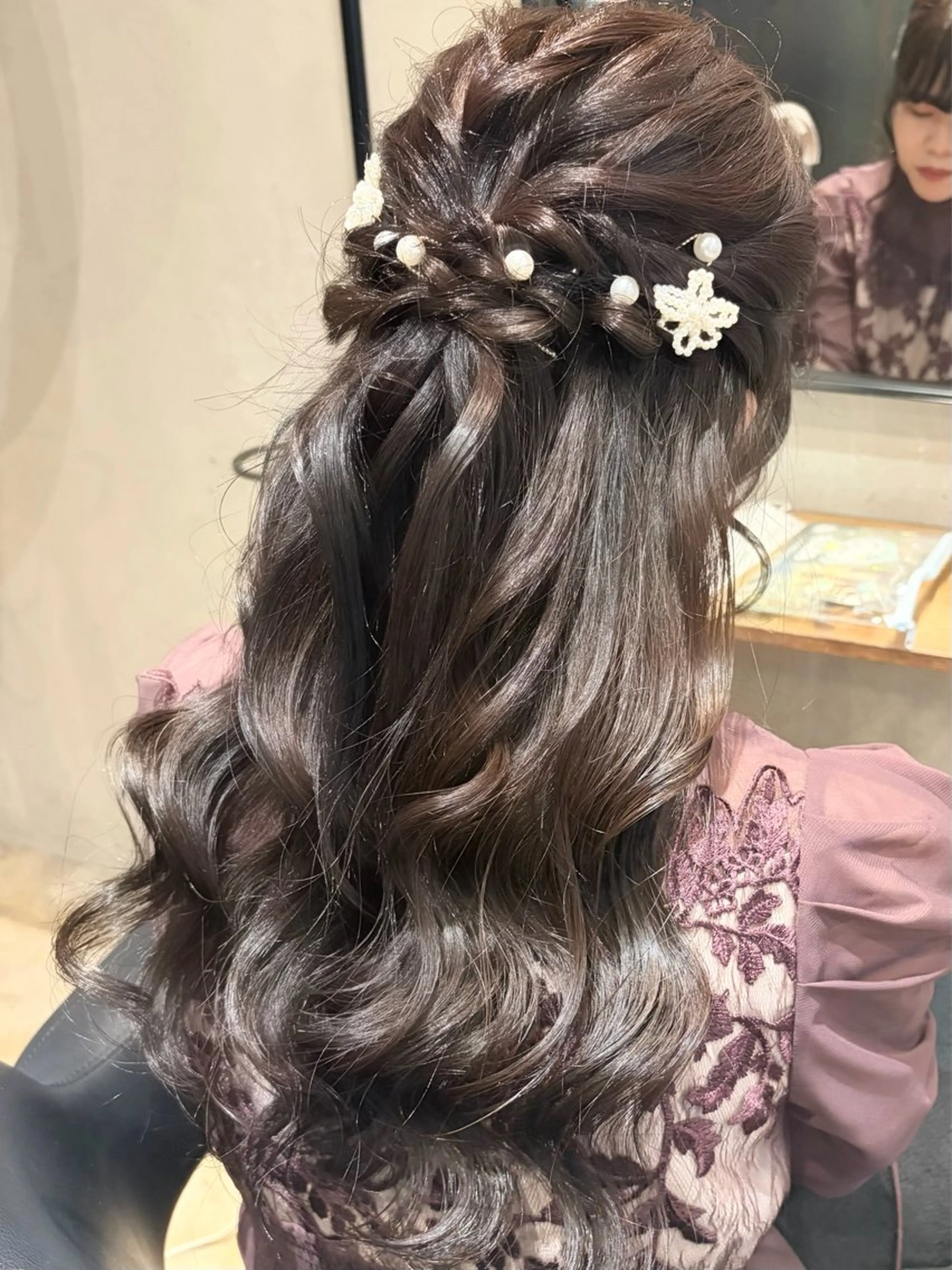 ロング ヘアアレンジ ハーフアップ ヘアセット みわ/博多 ブリーチ/メンズヘアのヘアスタイル