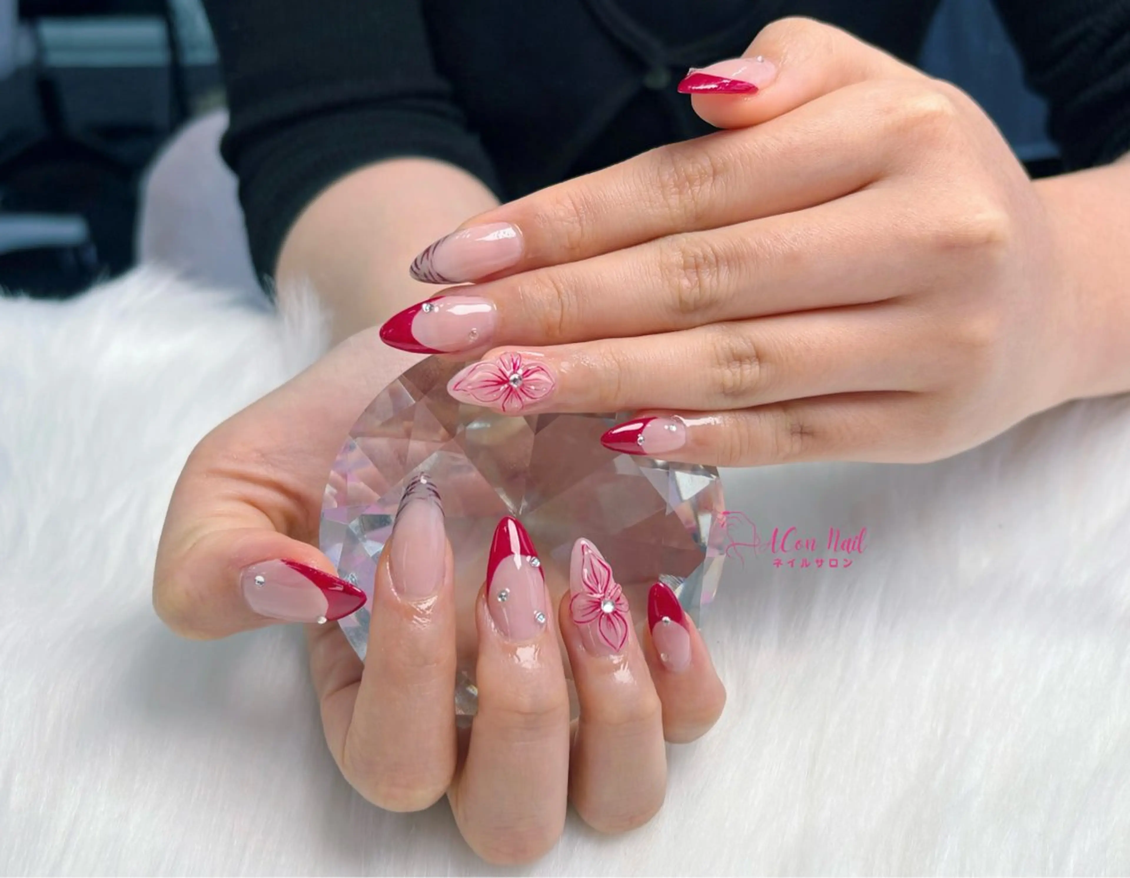 ネイル 桜ネイル 長さ出し フラワーネイル フレンチネイル ジェルネイル ハンドネイル ACon NailSalonのネイルデザイン