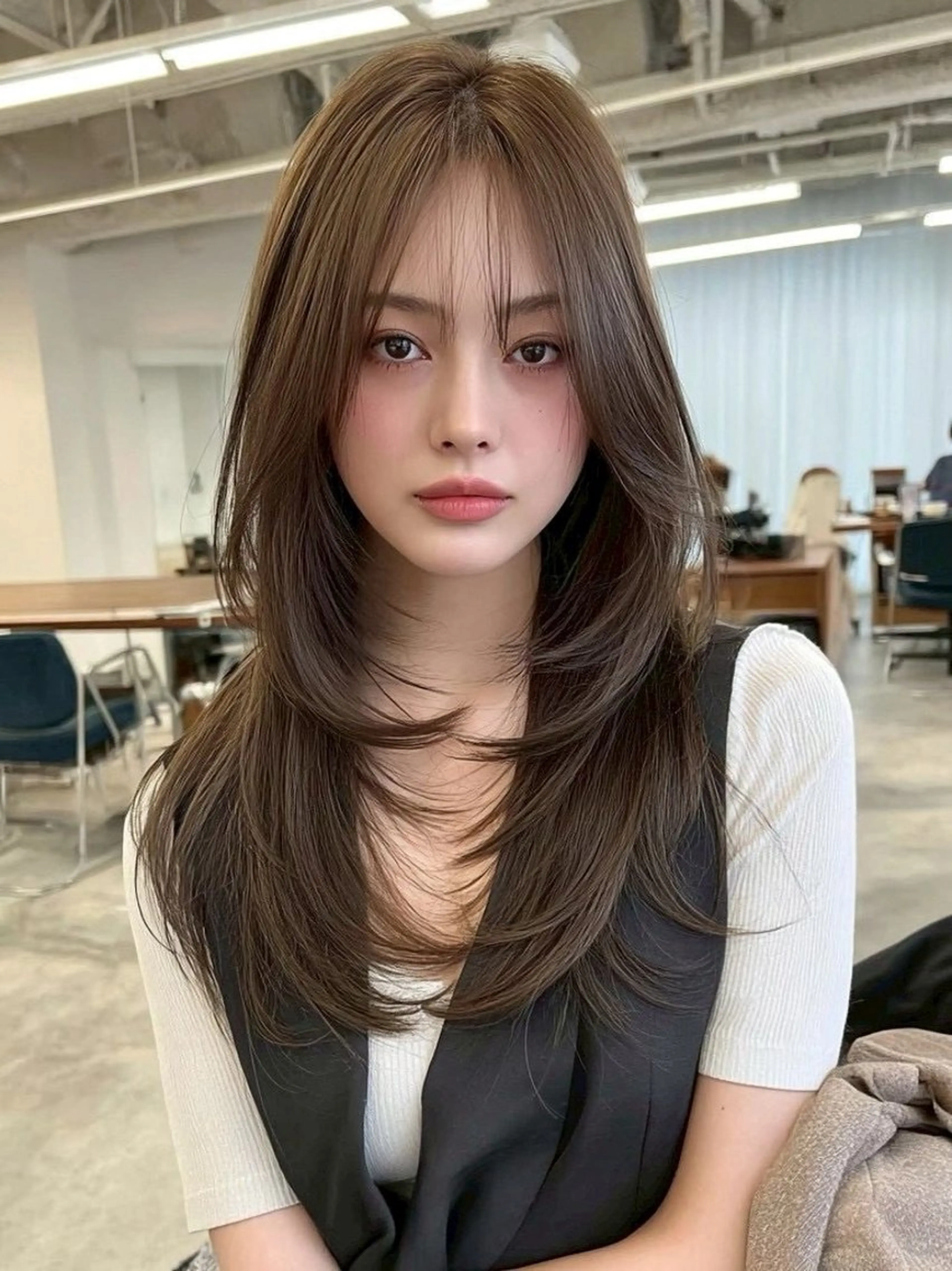 ロング カラー ロングレイヤー 透明感カラー くびれヘア 顔まわりレイヤー 顔周りカット カット ヘアカラー トリートメント 🫧ナオ🫧 /韓国 ヘア/ マンツーマンのヘアスタイル