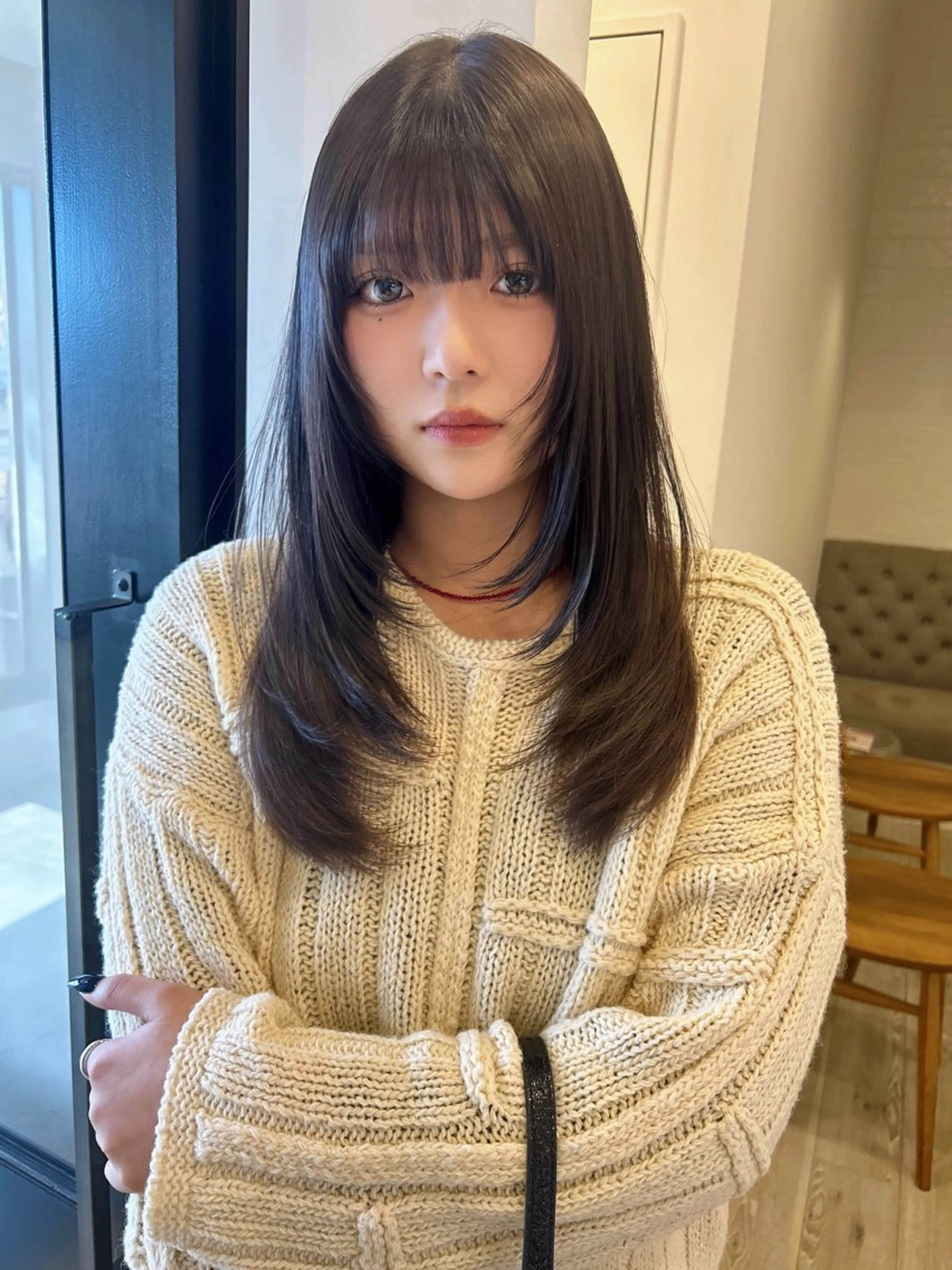 ロング カラー 透明感カラー カット ヘアカラー トリートメント レイヤーカット/長岡 グレージュ/マユ🎀のヘアスタイル