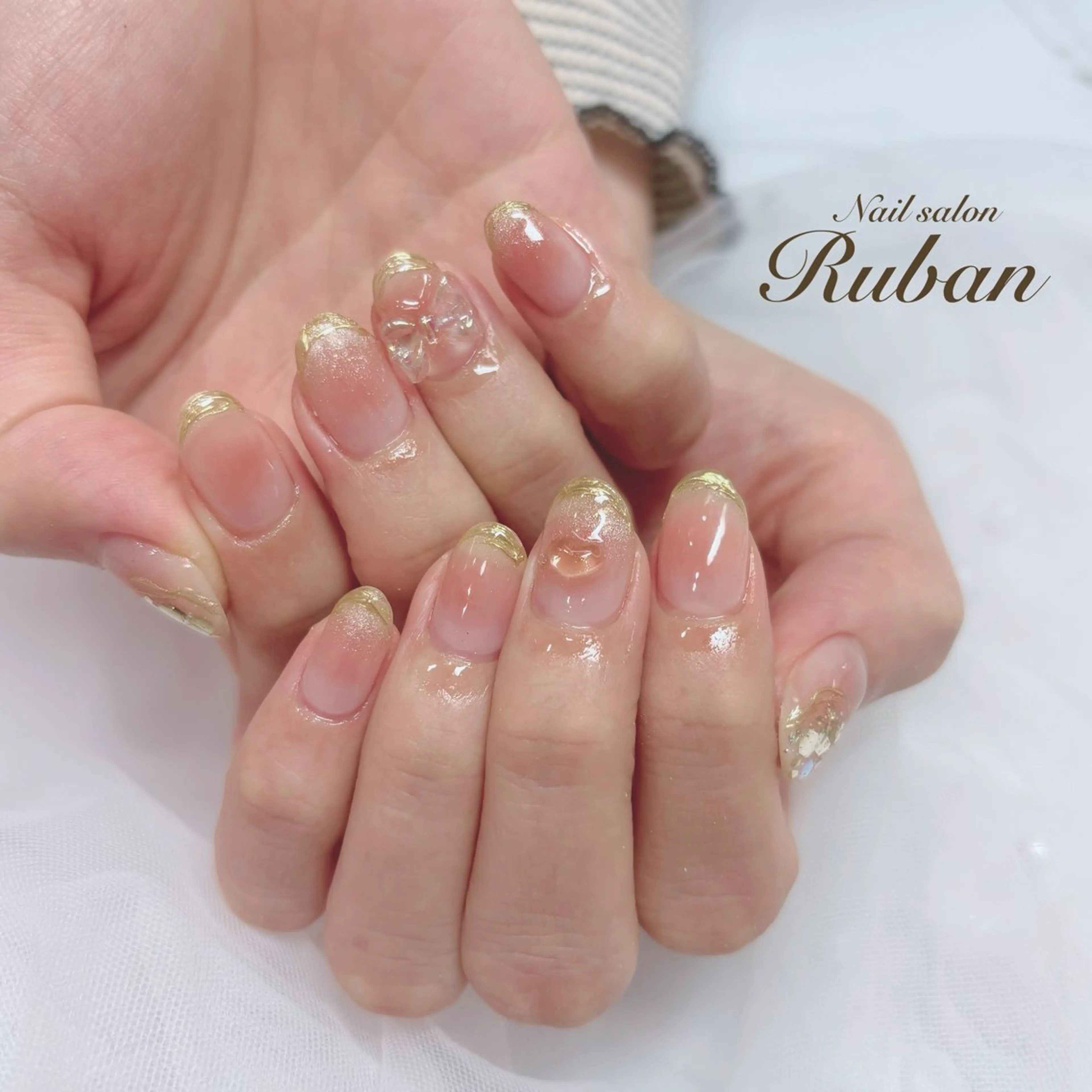 ネイル アートネイル チークネイル ハート マグネットネイル リボン Nail salon Rubanのネイルデザイン