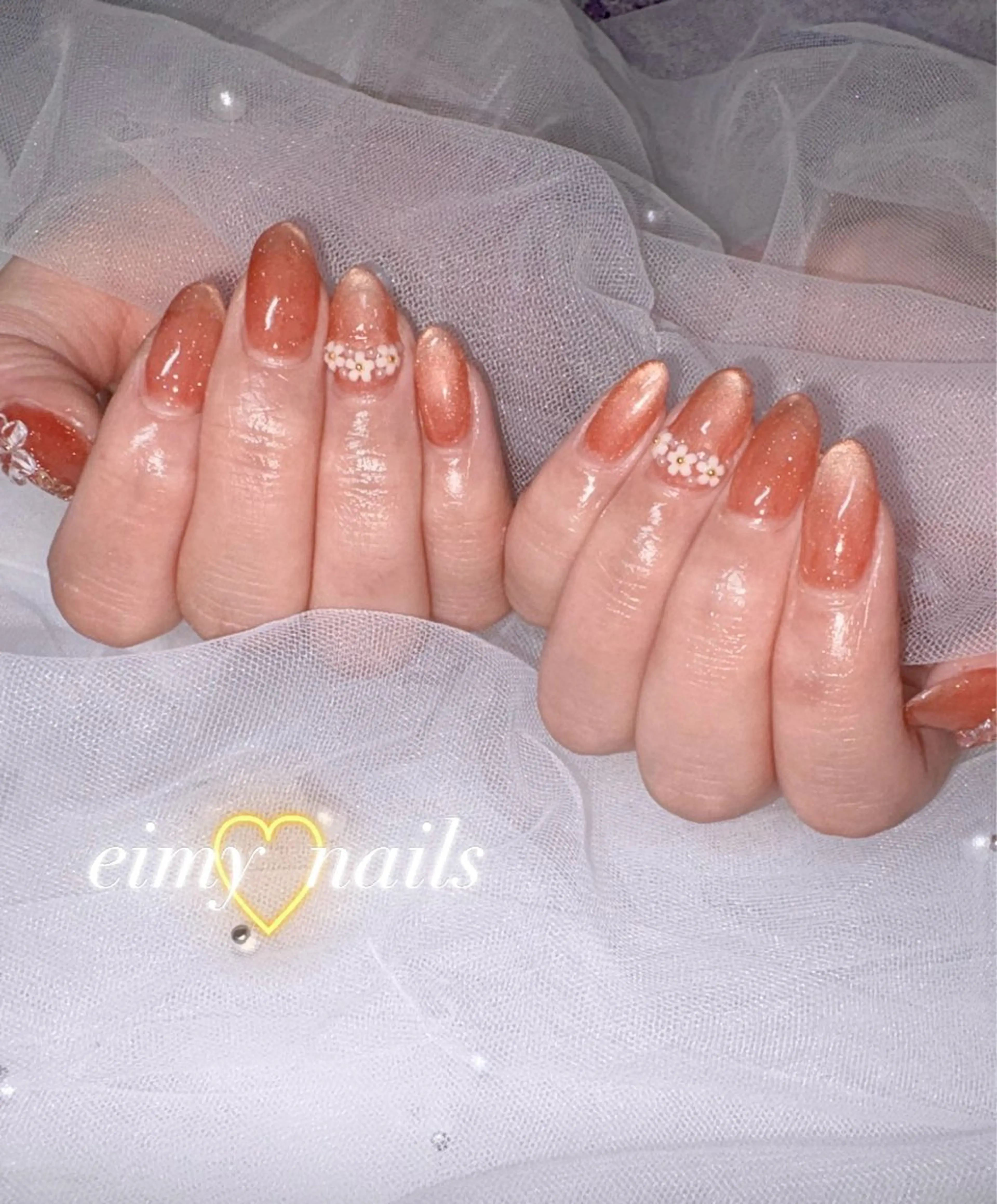 ネイル ジェルネイル マグネットネイル マグネットワンカラー ワンカラーネイル オレンジ ハンドネイル eimy nails♡のネイルデザイン