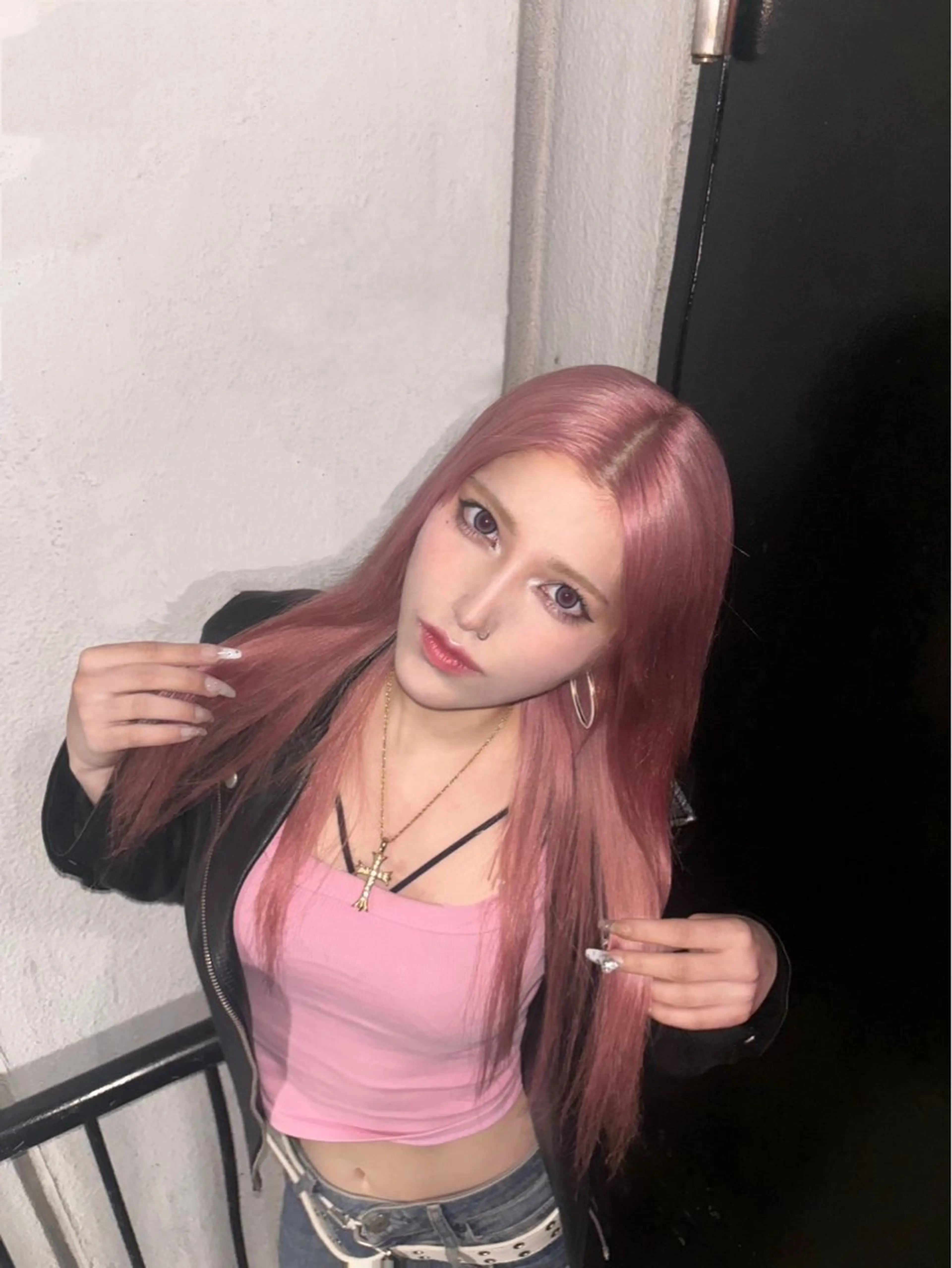 ロング カラー ピンクカラー ホワイトピンク ヘアカラー 笠間 啓聖のヘアスタイル