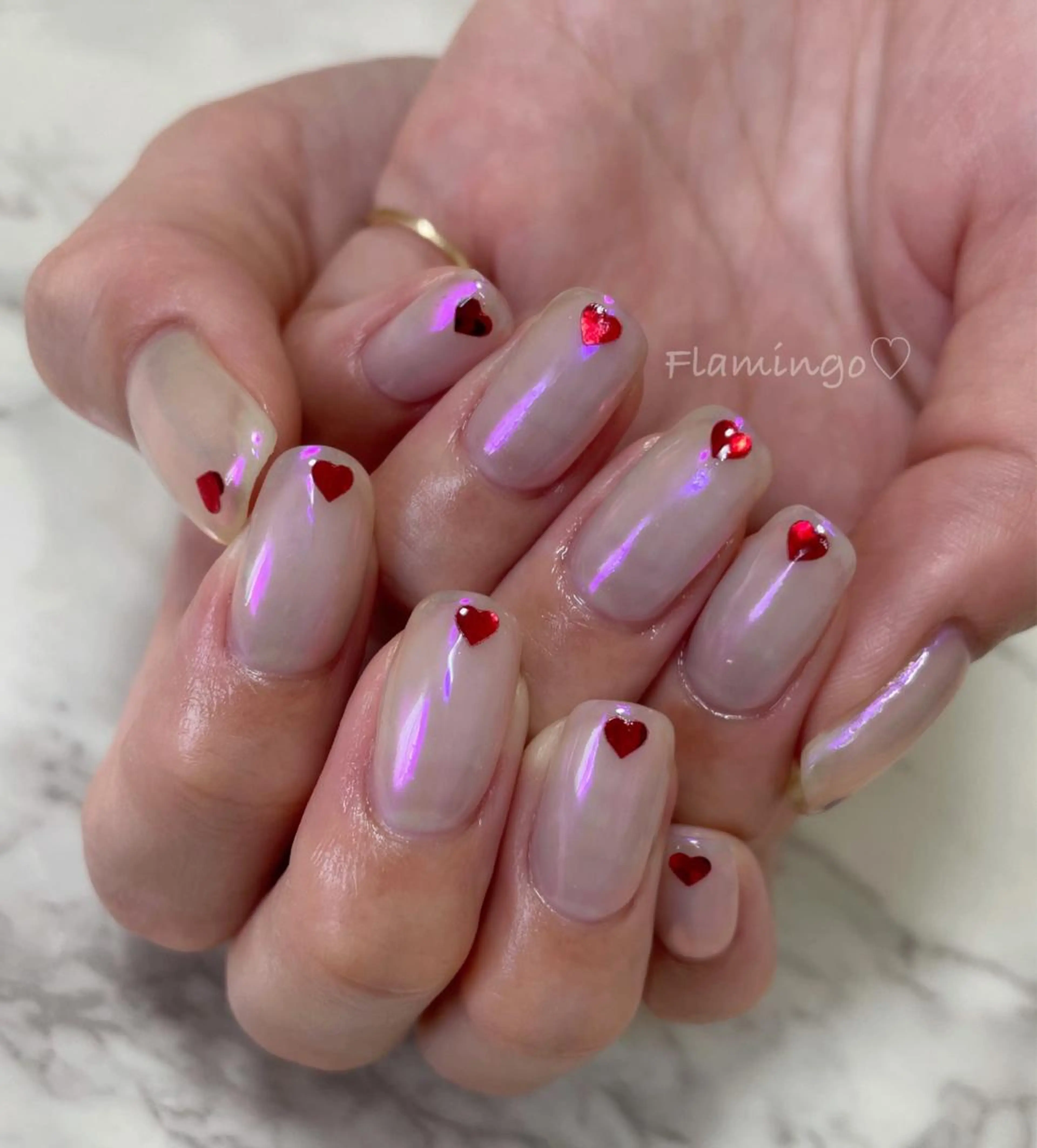 ネイル ジェルネイル ハート 氷ネイル・うるうるネイル 持ち込み シンプルネイル フィルイン／自爪育成 ／爪に優しい施術のネイルデザイン