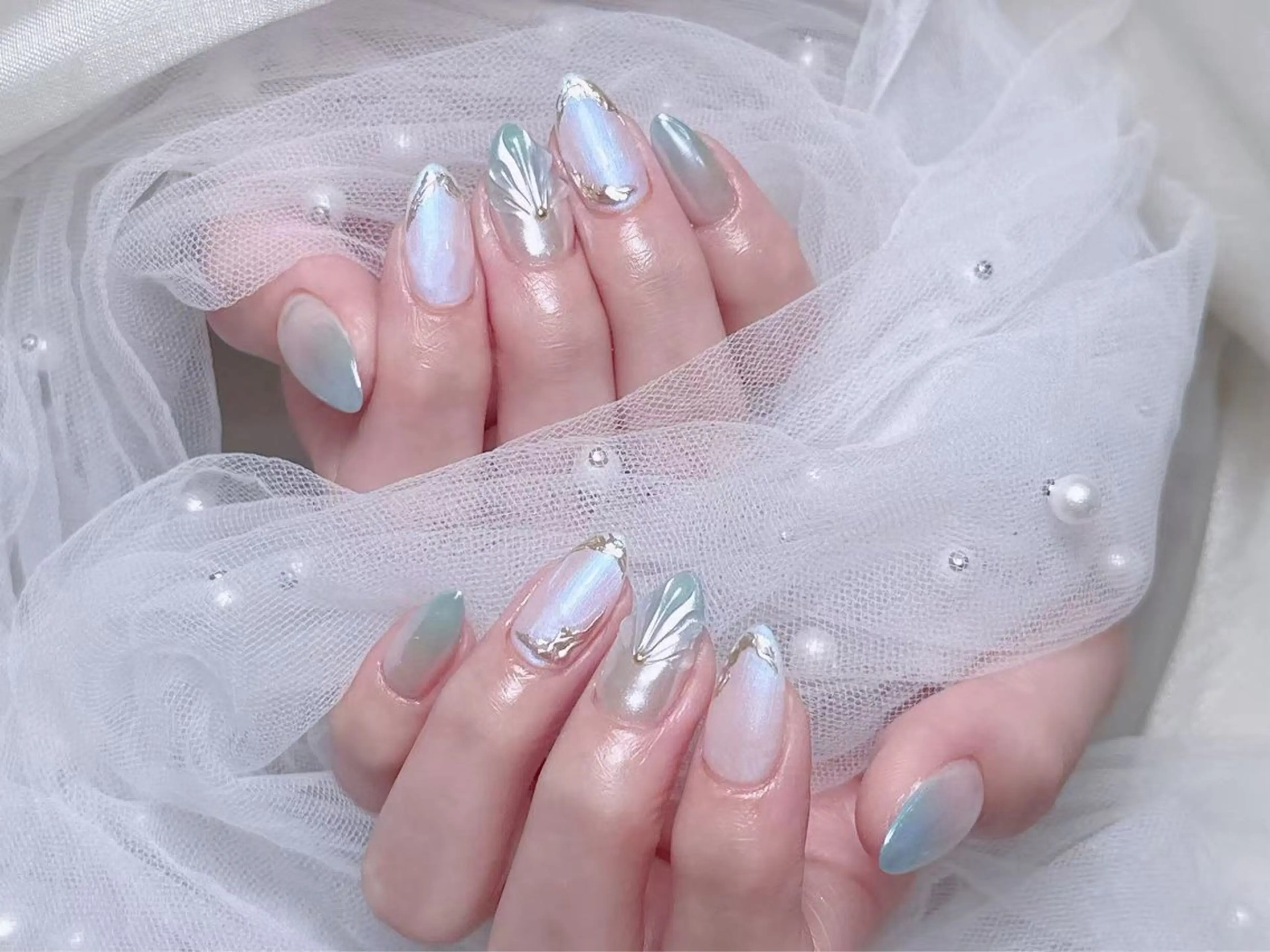 ネイル 長さ出し フレンチネイル ジェルネイル ガラスフレンチ 韓国ネイル HD.Studio 池袋-ネイル💦のネイルデザイン