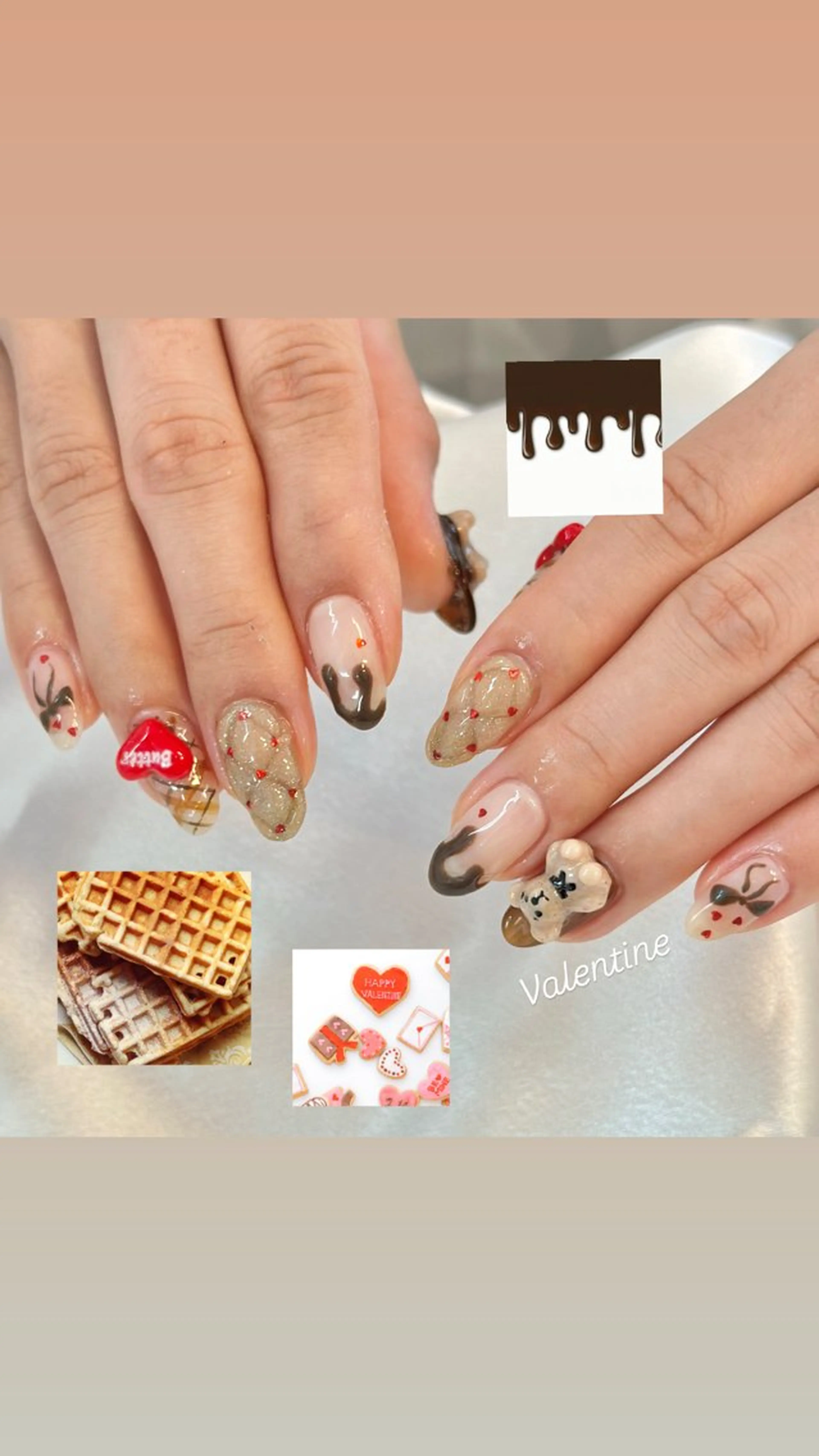 ネイル 長さ出し ジェルネイル ロングネイル パラジェル バレンタイン ハンドネイル fukuyasu rikaのネイルデザイン
