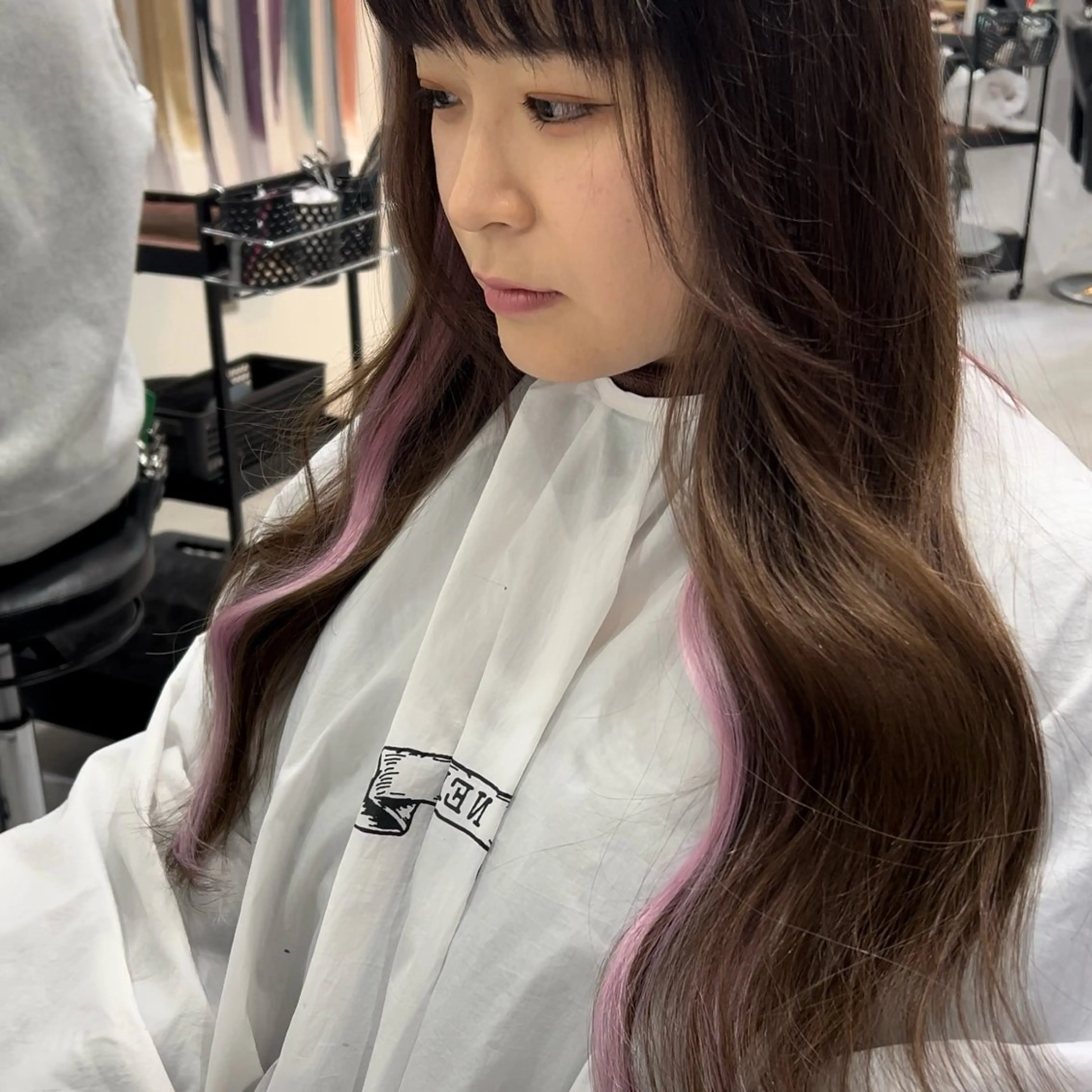 ロング カラー シールエクステ ブラウンカラー ラベンダーカラー ピンクカラー ピンクラベンダー ショート/ウルフ カットモデル募集のヘアスタイル