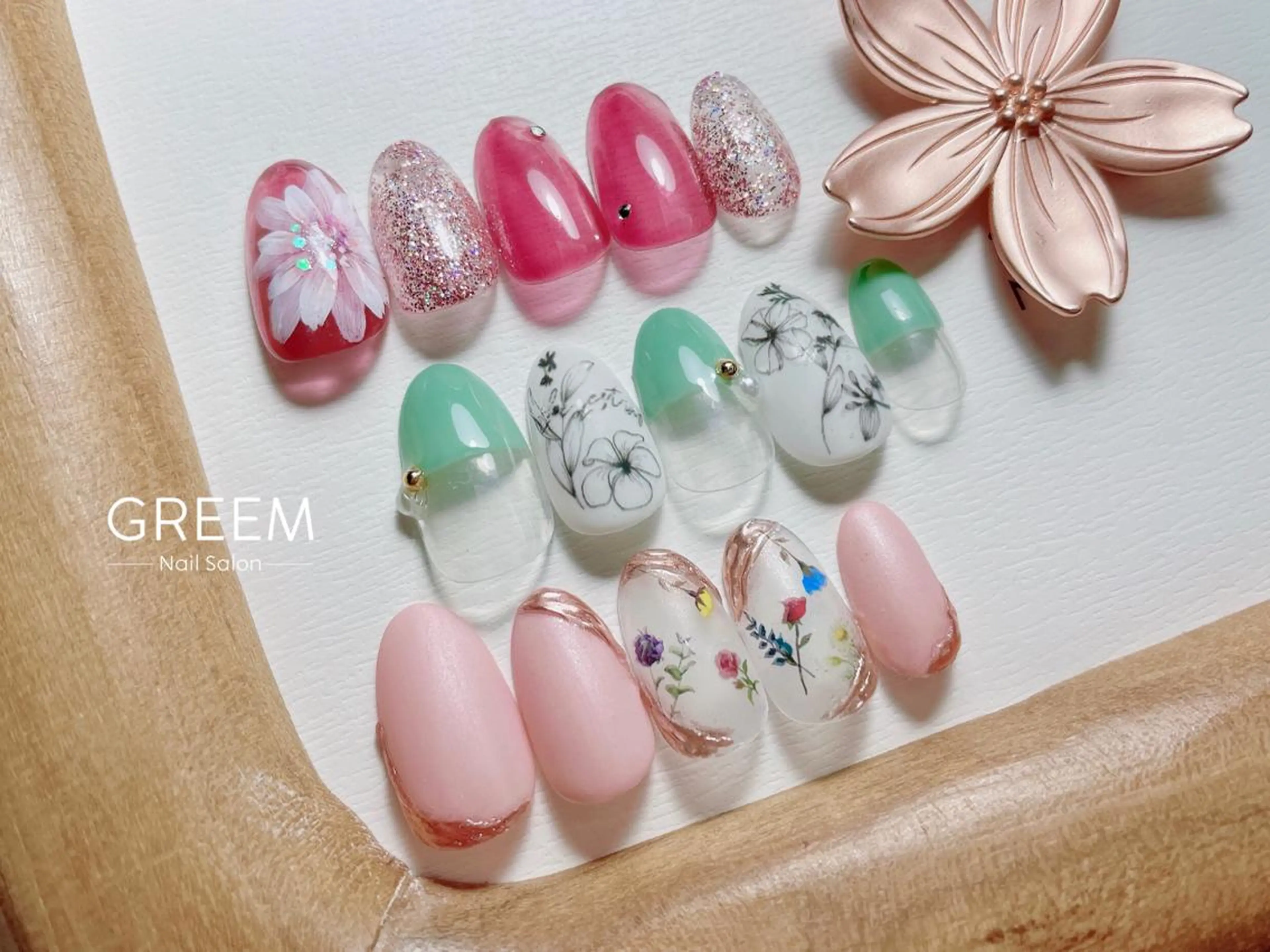 ネイル アートネイル 桜ネイル フラワーネイル パステルネイル 春ネイル GREEM グリームのネイルデザイン