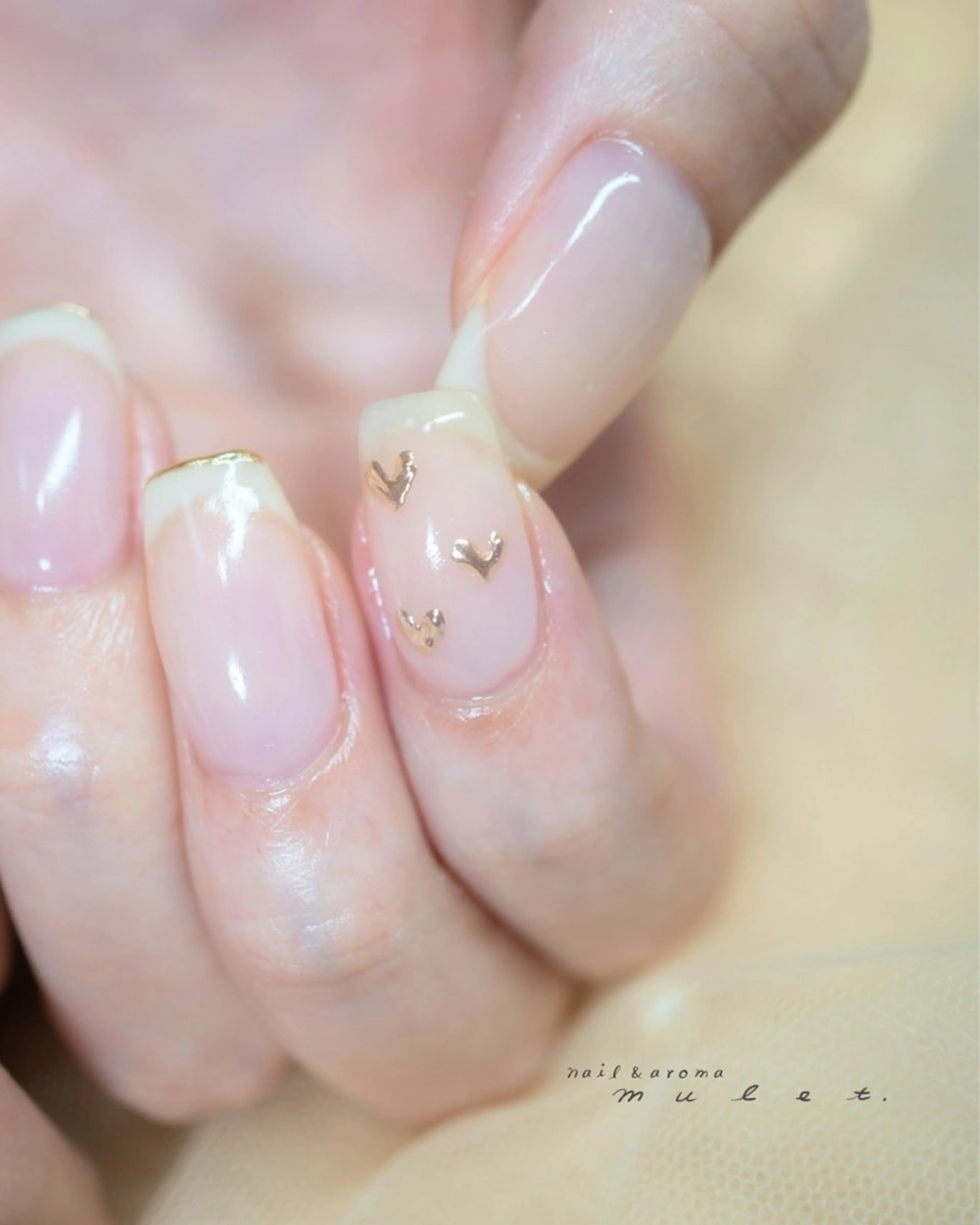ネイル アートネイル フレンチネイル ハート ハンドネイル nail&aroma mulet.のネイルデザイン