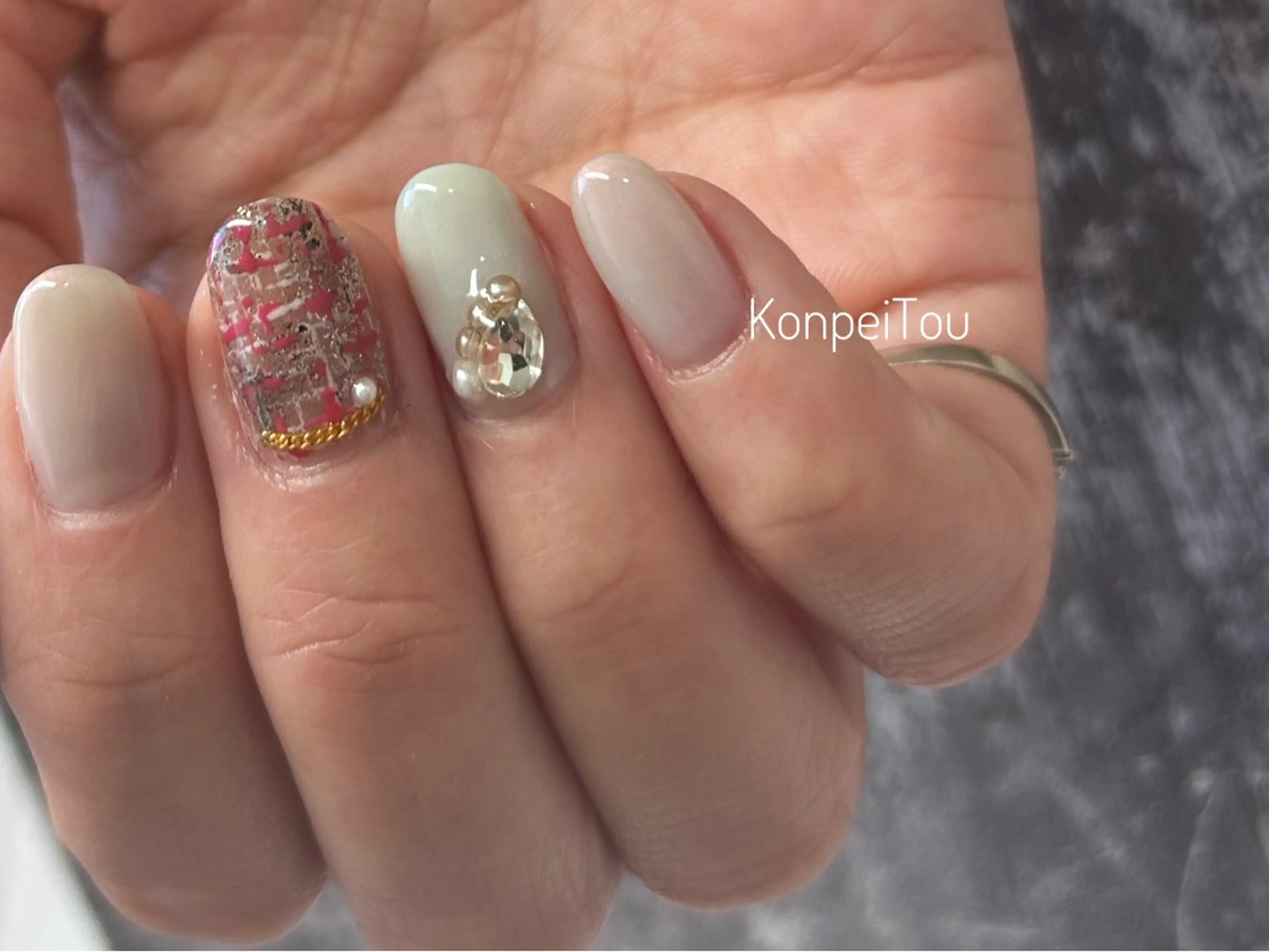 ネイル シンプルネイル ツイードネイル 冬ネイル ハンドネイル おうちのネイルサロン KonpeiTouのネイルデザイン