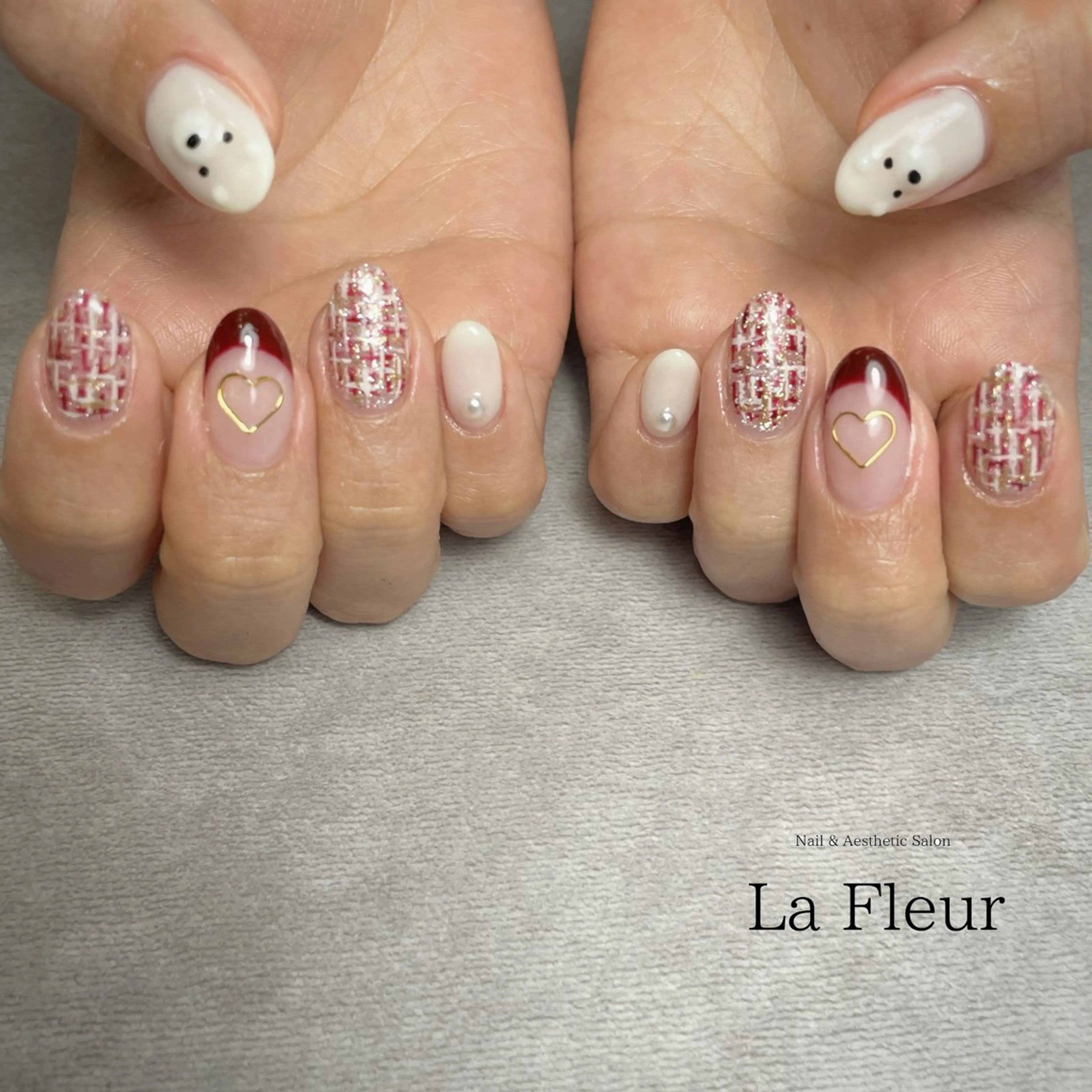 ネイル ボルドー ツイードネイル バレンタイン ハンドネイル K Harukaのネイルデザイン