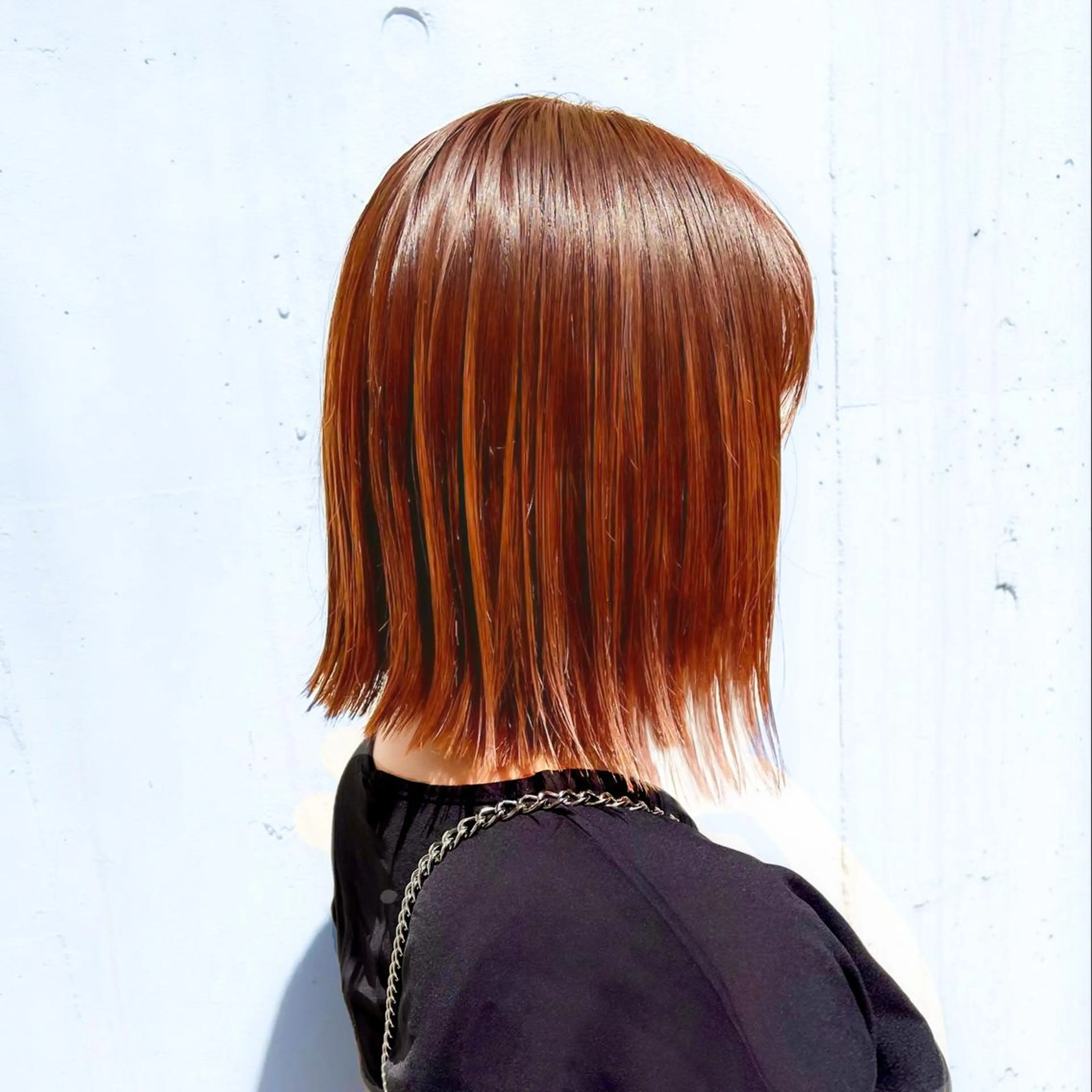 ミディアム カラー 切りっぱなしボブ オレンジ ボブ 泉 堅也のヘアスタイル