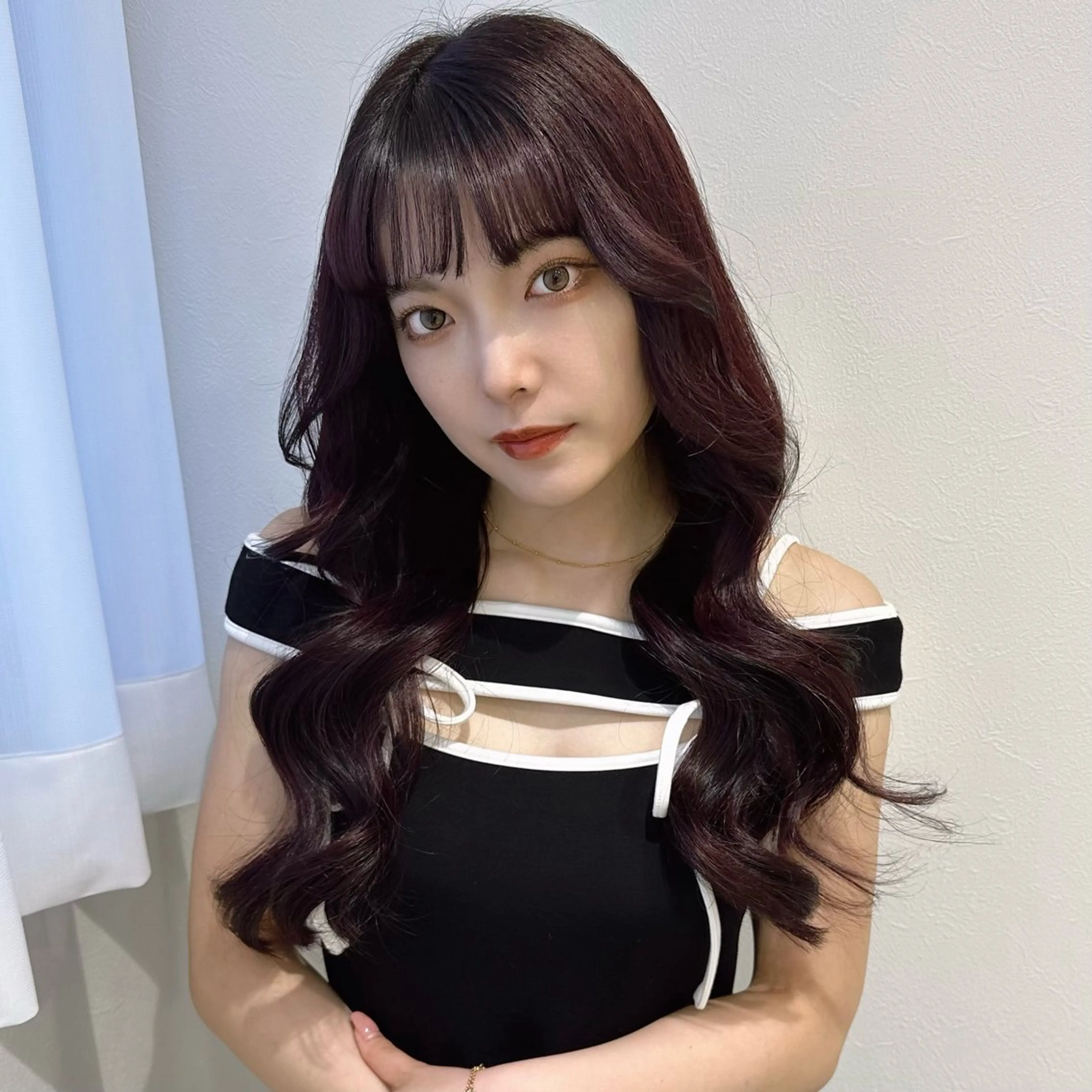 ロング ロングレイヤー パープルカラー くびれヘア 髪質改善 ヨシンモリ 韓国𝐻𝑎𝑖𝑟 🇰🇷🖤ハラのヘアスタイル