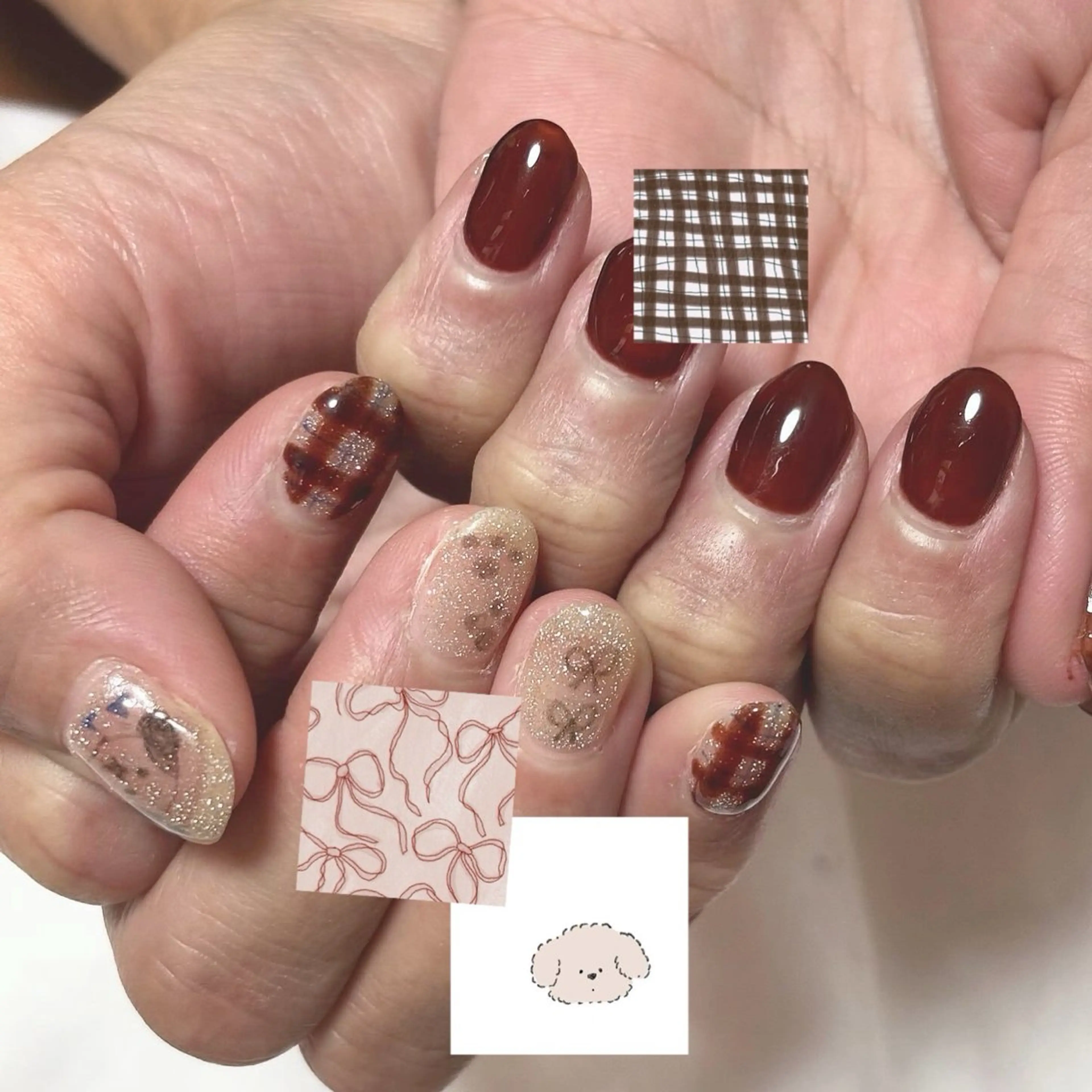 ネイル ブラウン フラッシュネイル キラキラネイル ショートネイル paljon ゆい静岡市のネイルデザイン