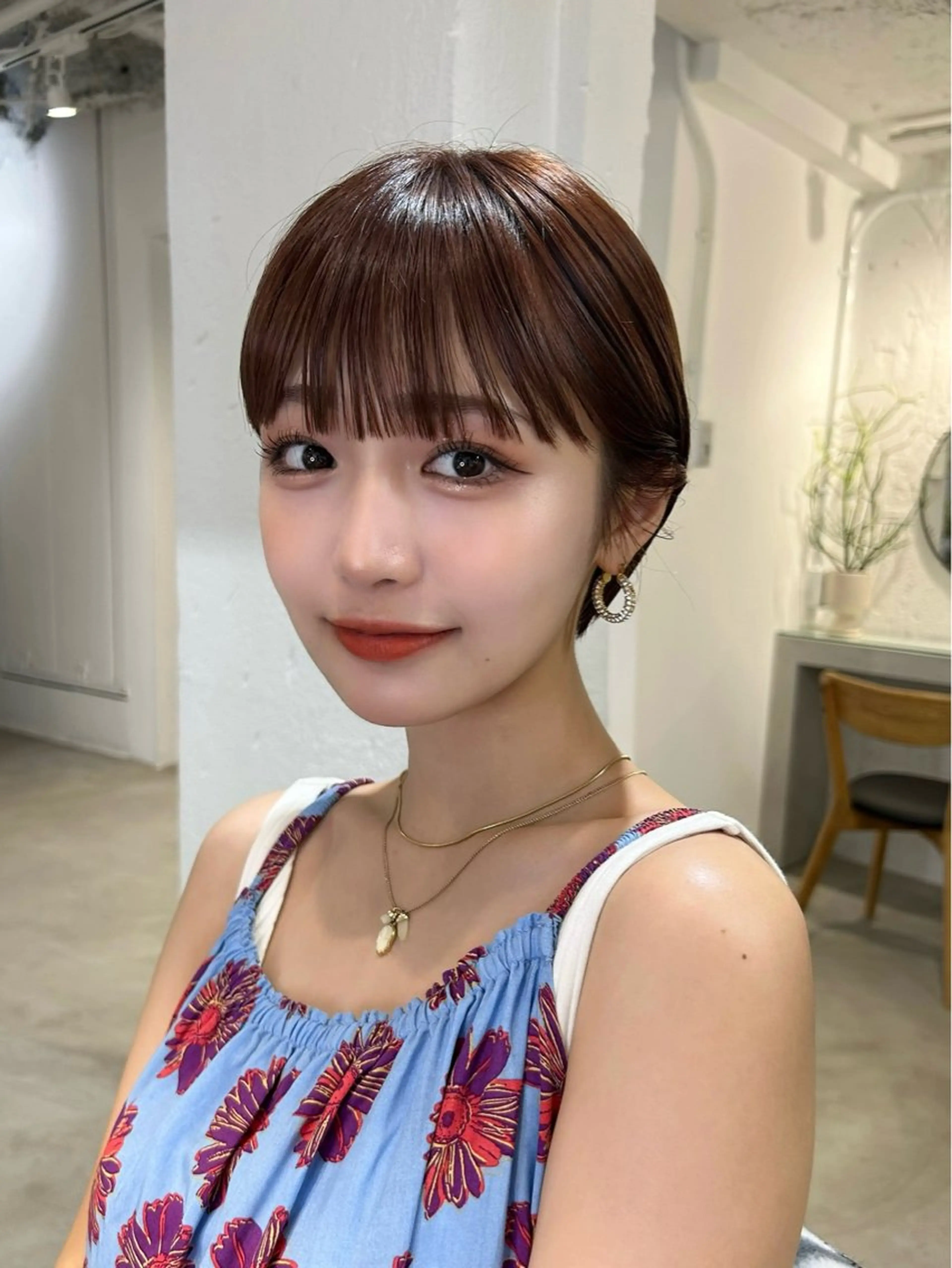 ミディアム カラー ブラウンカラー ❤️ショートカット ・顔周りカット❤️のヘアスタイル