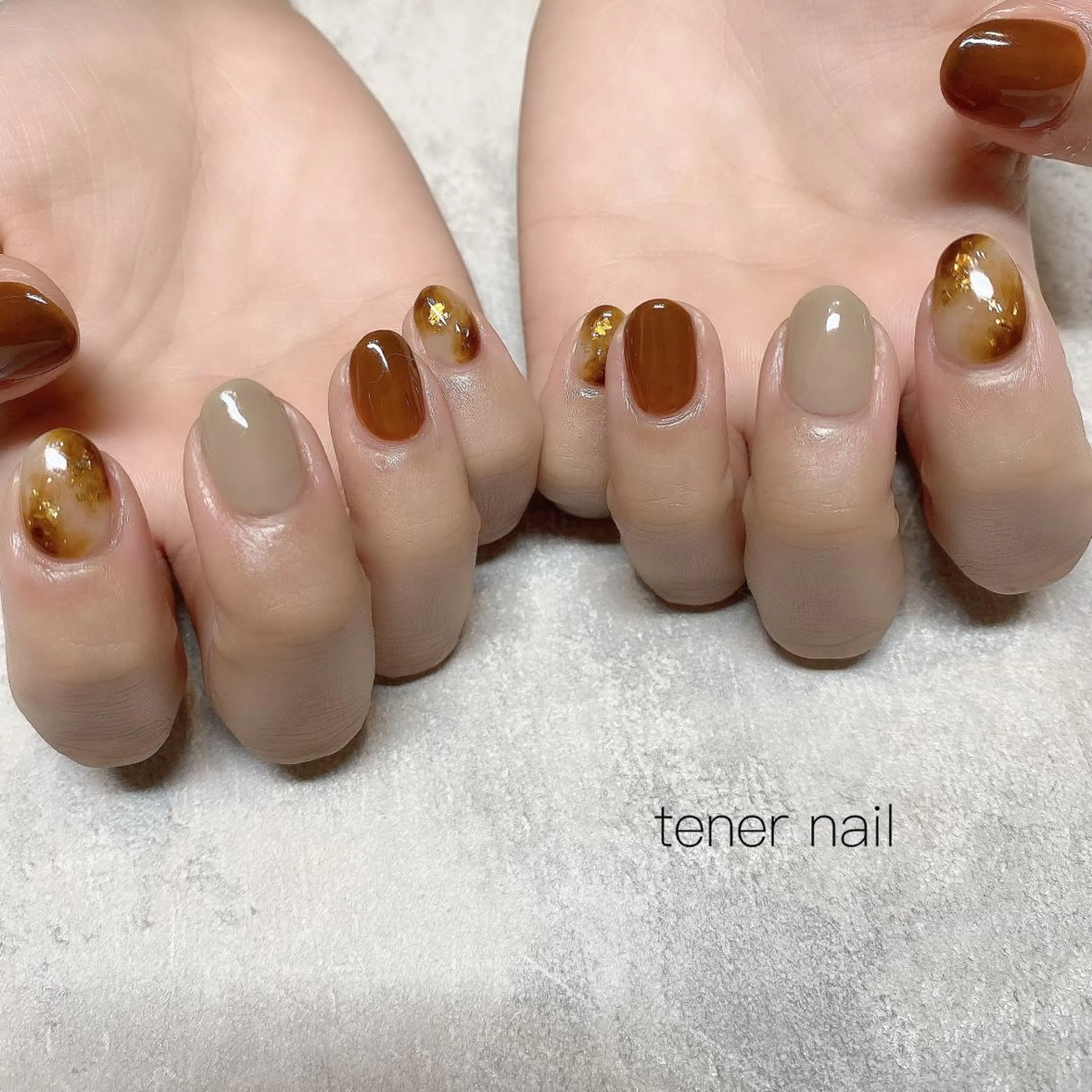ネイル べっ甲ネイル ブラウン テネルネイル tener nailのネイルデザイン