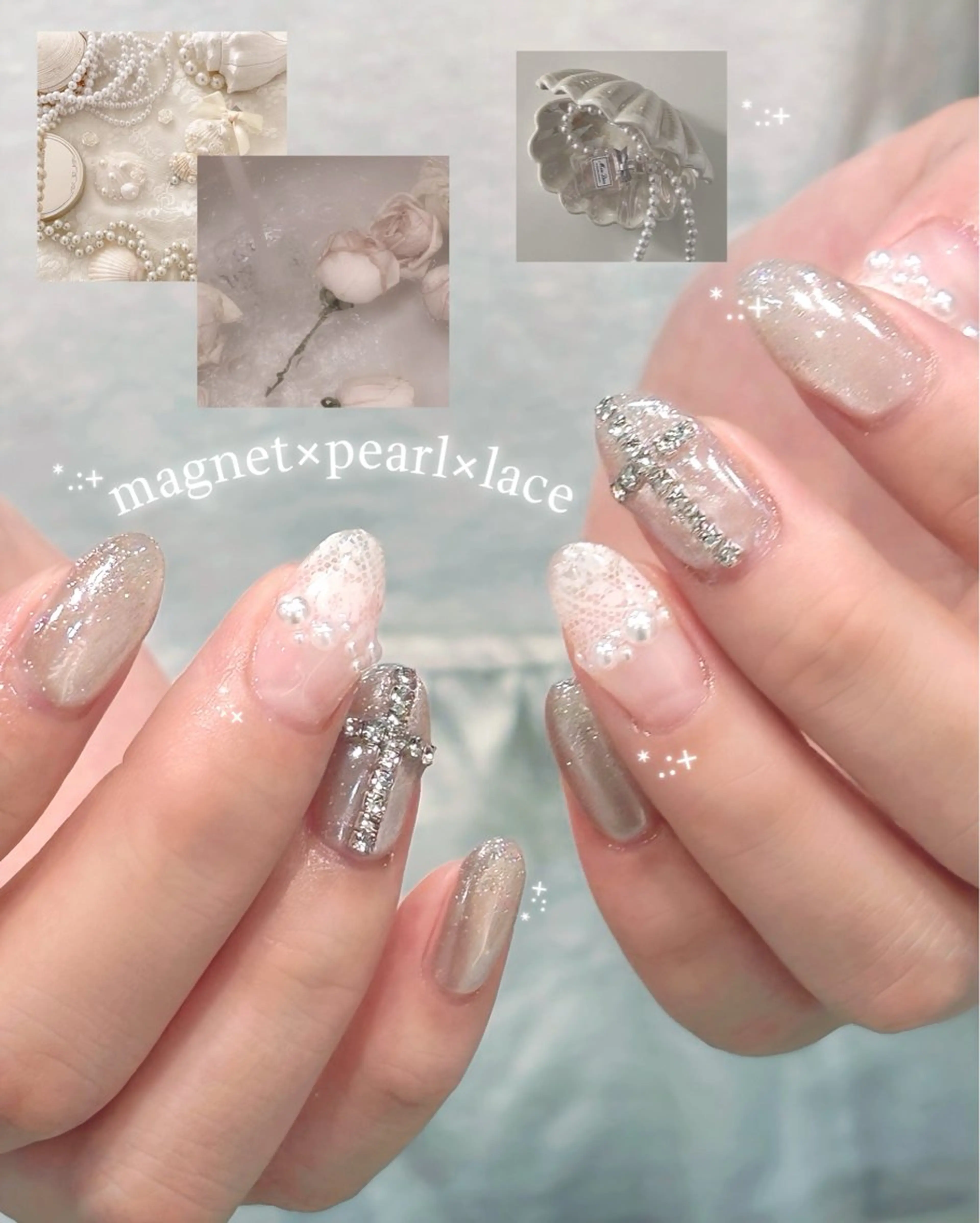 ネイル ガーリー キラキラネイル 韓国ネイル オフィスネイル シンプルネイル H.Inoue パラジェル認定サロンのネイルデザイン