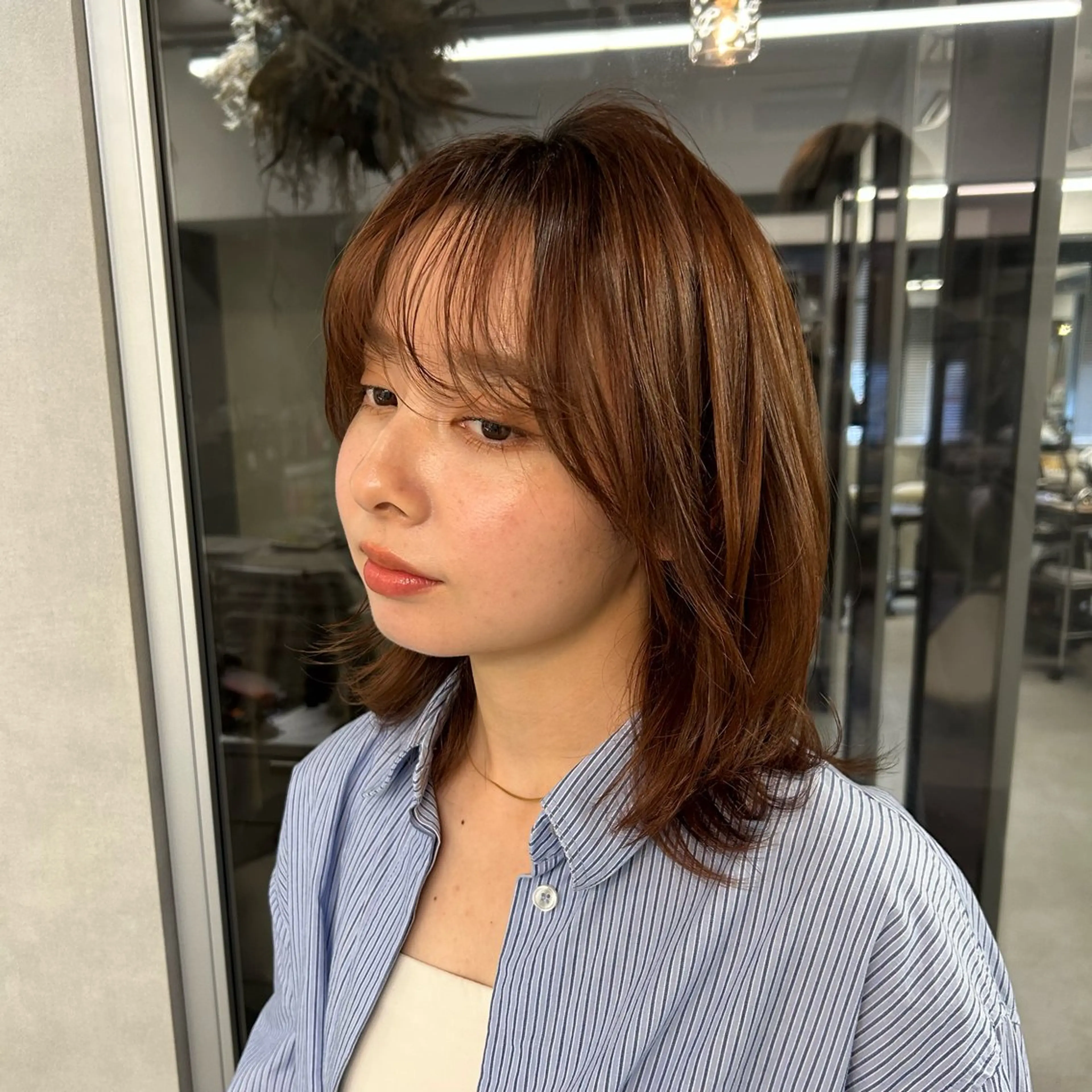 ミディアム カット ヘアカラー トリートメント 阿倍野/髪質改善 /縮毛矯正/坪田幸広のヘアスタイル