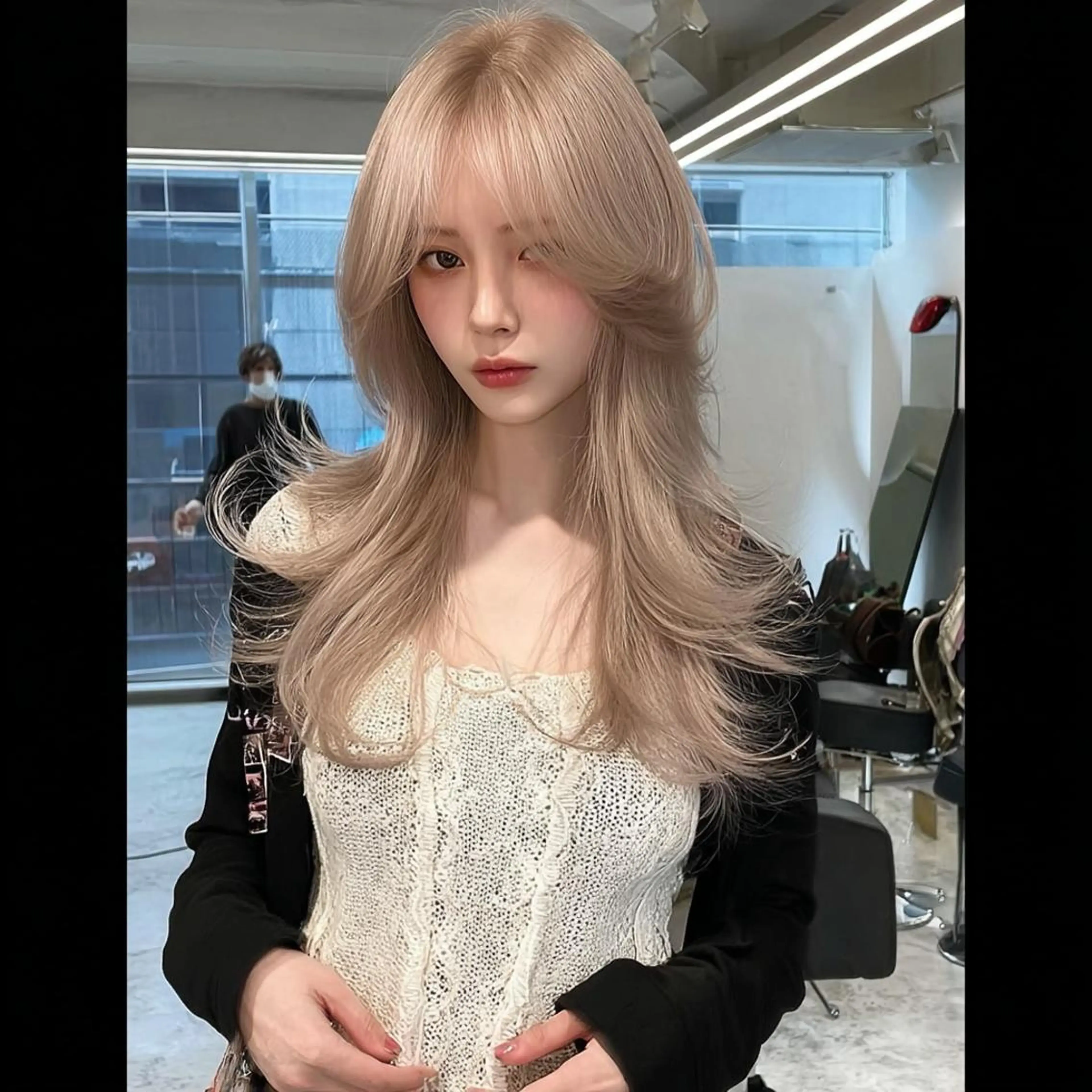 ロング ボブ 顔まわりレイヤー 髪質改善 韓国風ヘア レイヤーカット カット ヘアカラー 髪質改善/パーマ 👑水町幸基のネイルデザイン