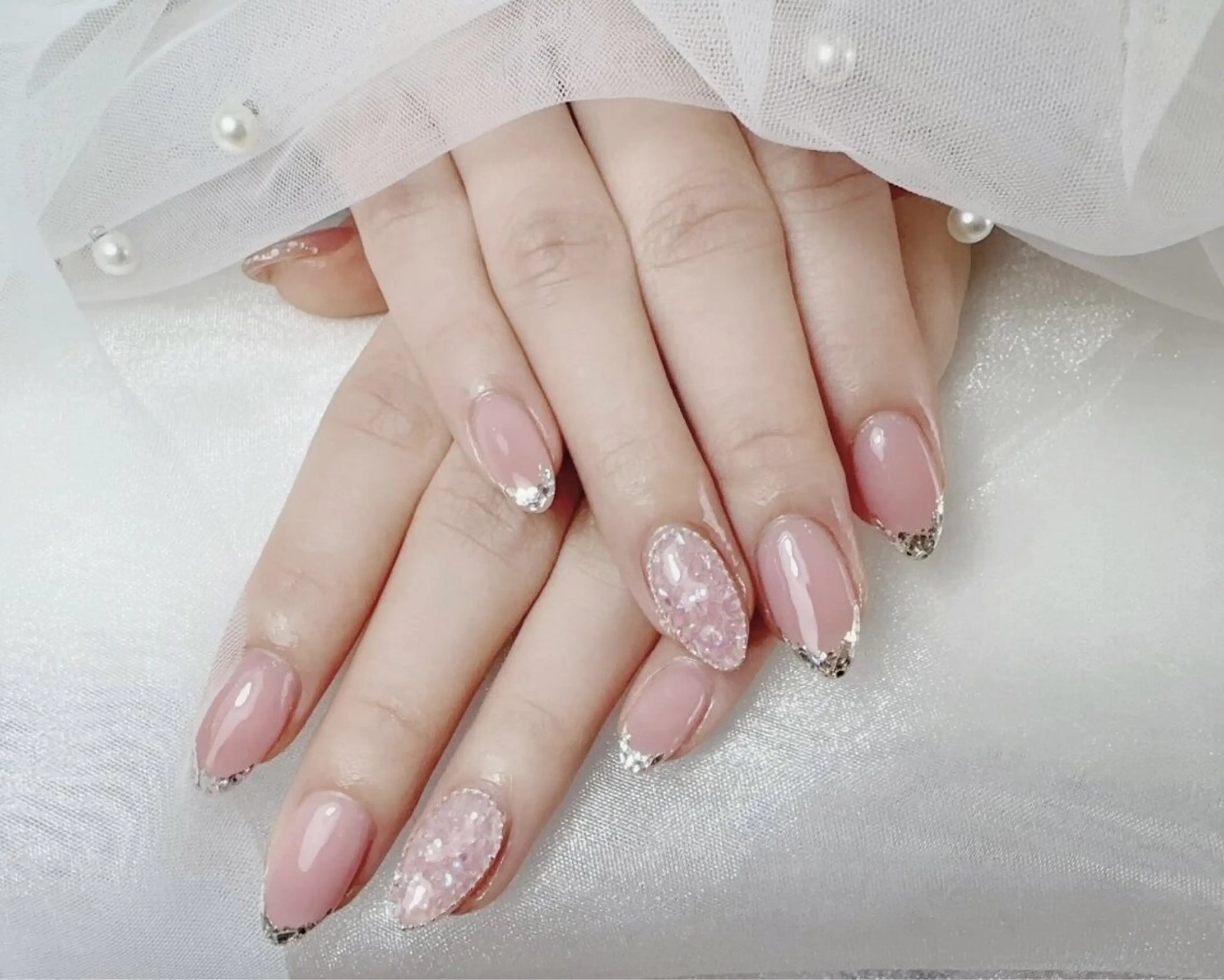人気自爪キラキラ☆ガラスフレンチ《新規ソルトジェルオフ無料♪》の写真