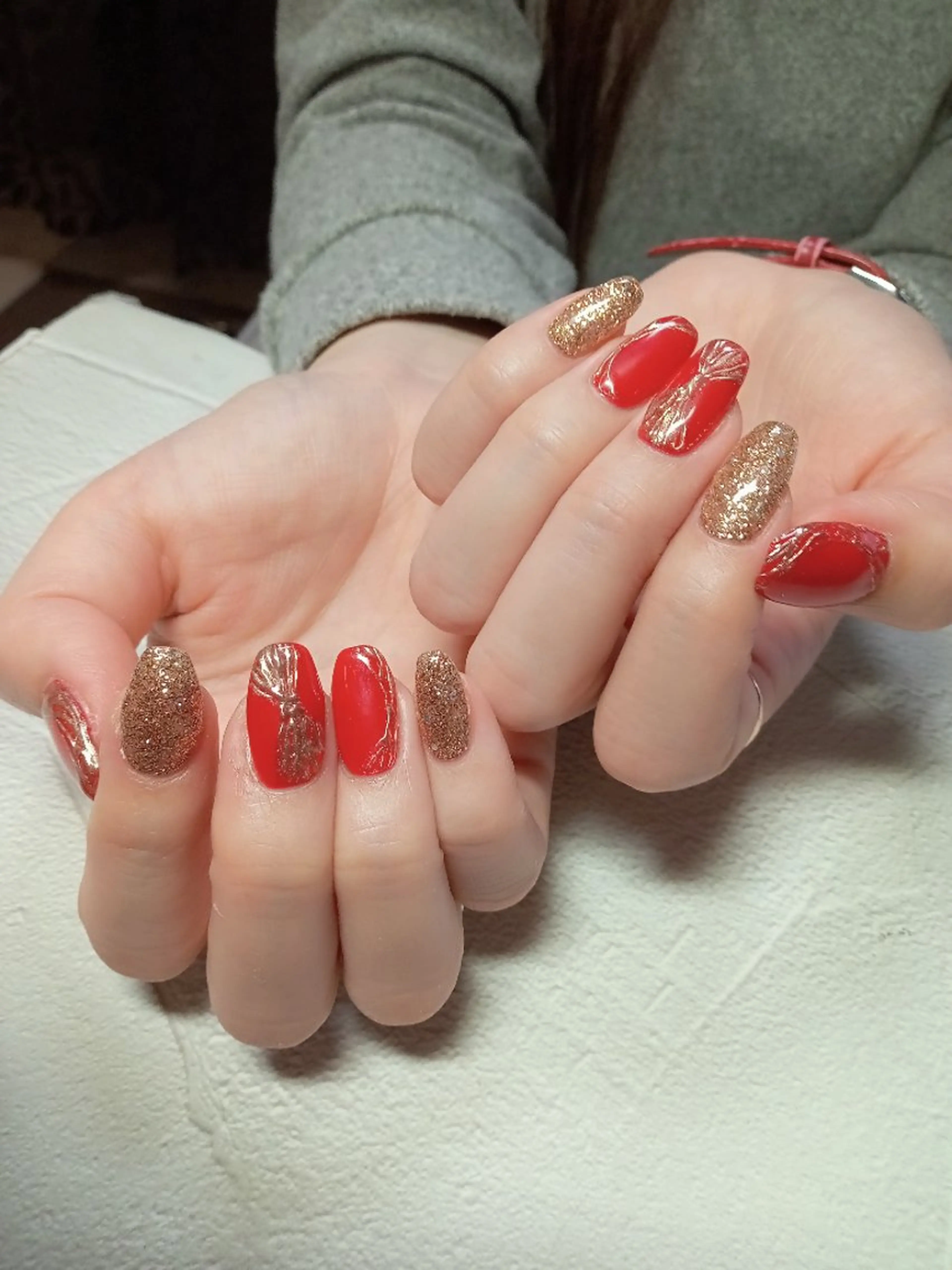 ネイル ジェルネイル キラキラネイル ミラーネイル パラジェル リボン ハンドネイル flure de neige yukiのネイルデザイン