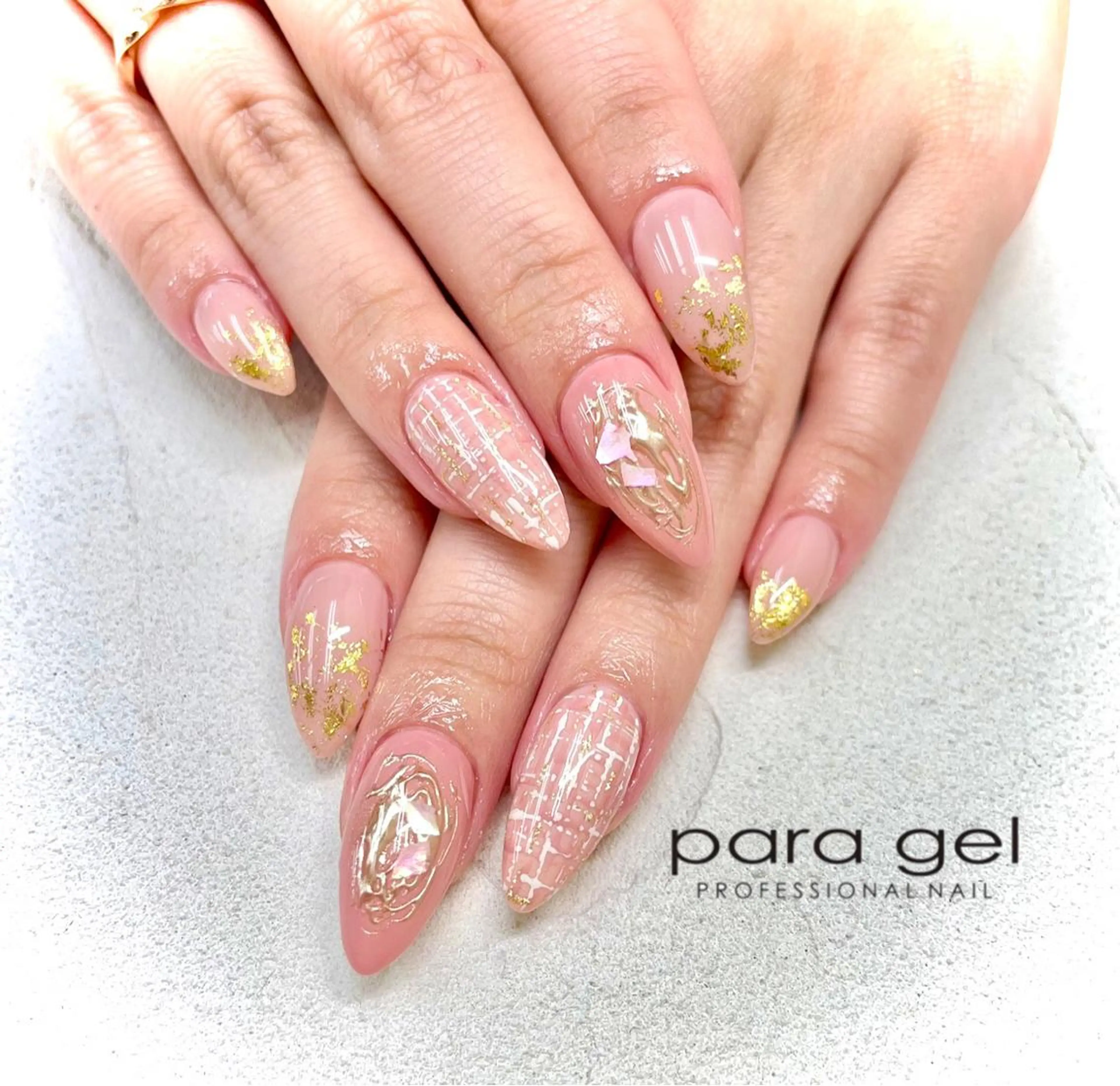 ネイル ジェルネイル ニュアンスネイル パラジェル ピンク ツイードネイル Bianca🎀 ONODERAのネイルデザイン