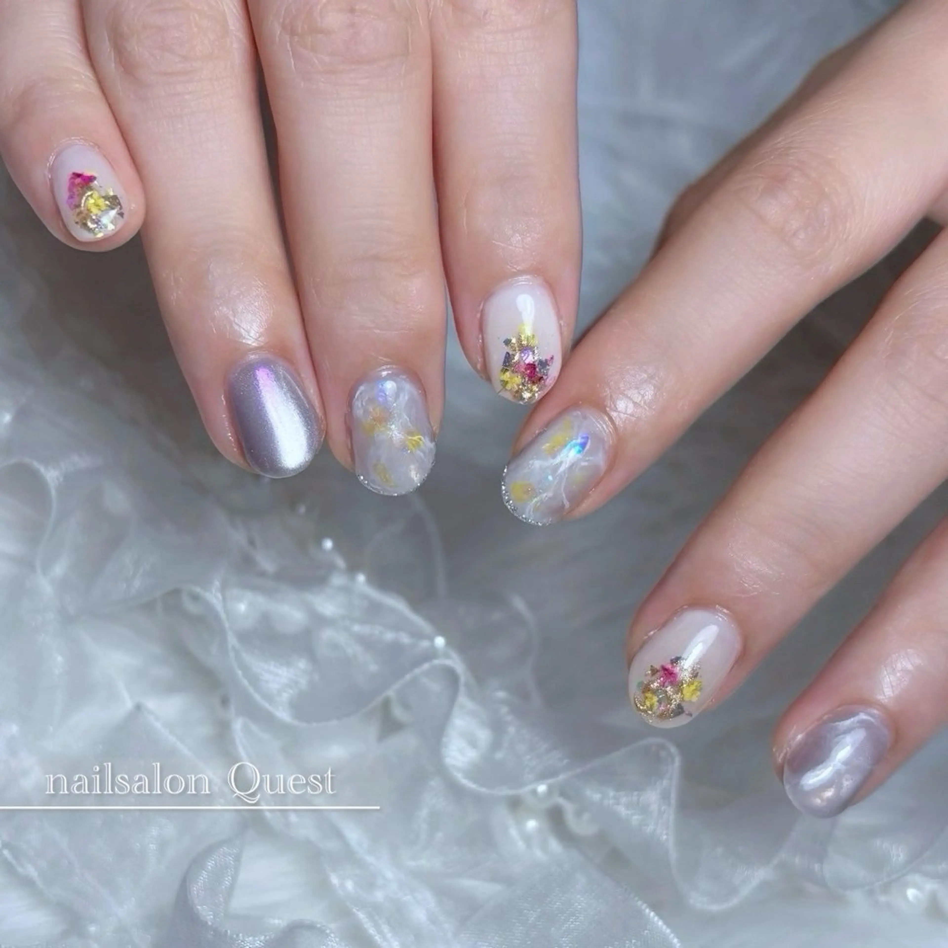 ネイル フラワーネイル 大理石ネイル(マーブル) シンプルネイル 春ネイル nailsalon Questのネイルデザイン