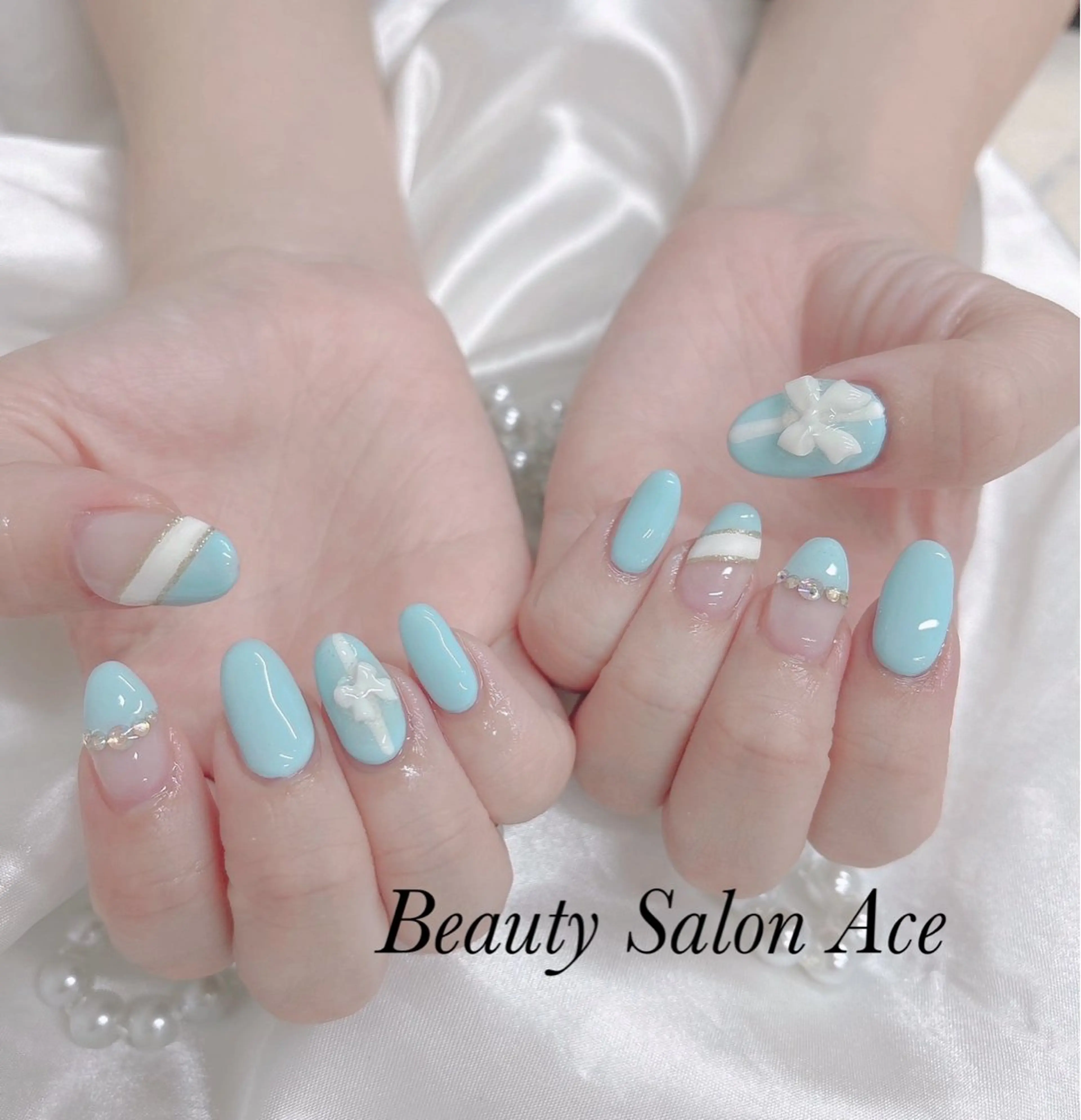ネイル リボン ハンドネイル ハンドケア 池袋フィルイン Ace♡Nailのネイルデザイン