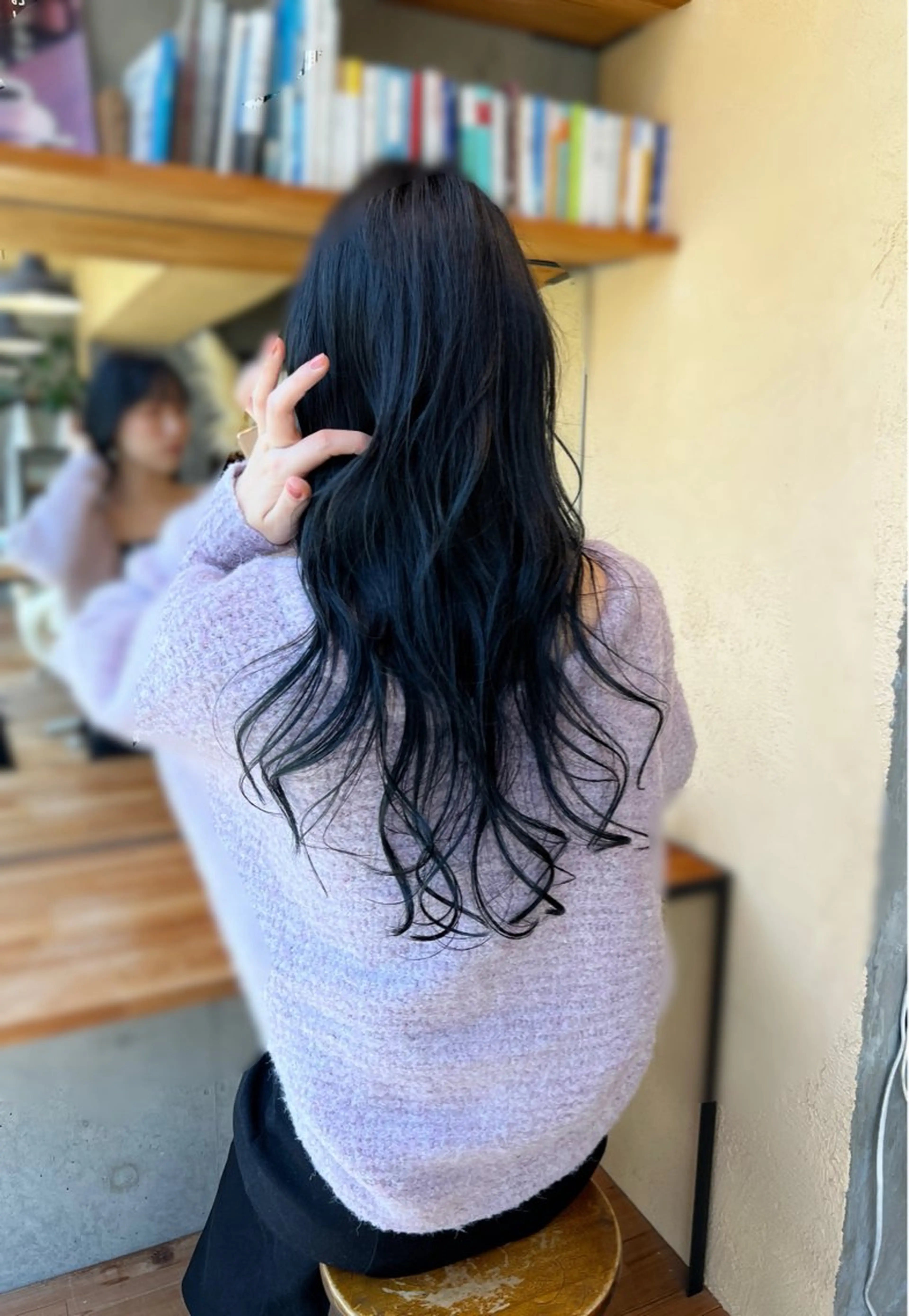ロング カラー ブルーカラー パープルカラー カット ヘアカラー 両国駅徒歩1分⭐️ アイロン仕上げのヘアスタイル