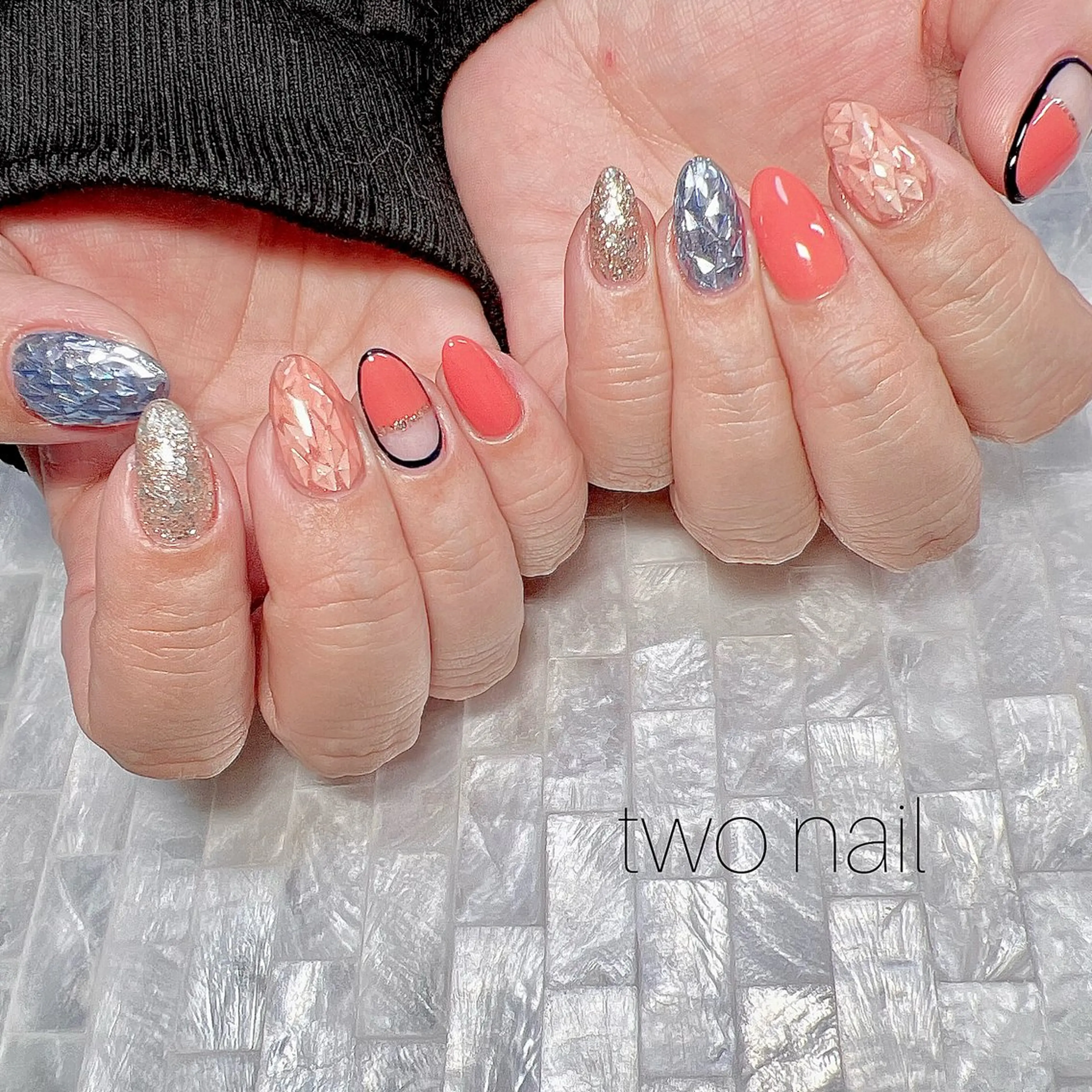 ネイル アートネイル ネイルチップ ホワイト ハンドネイル two nailのネイルデザイン