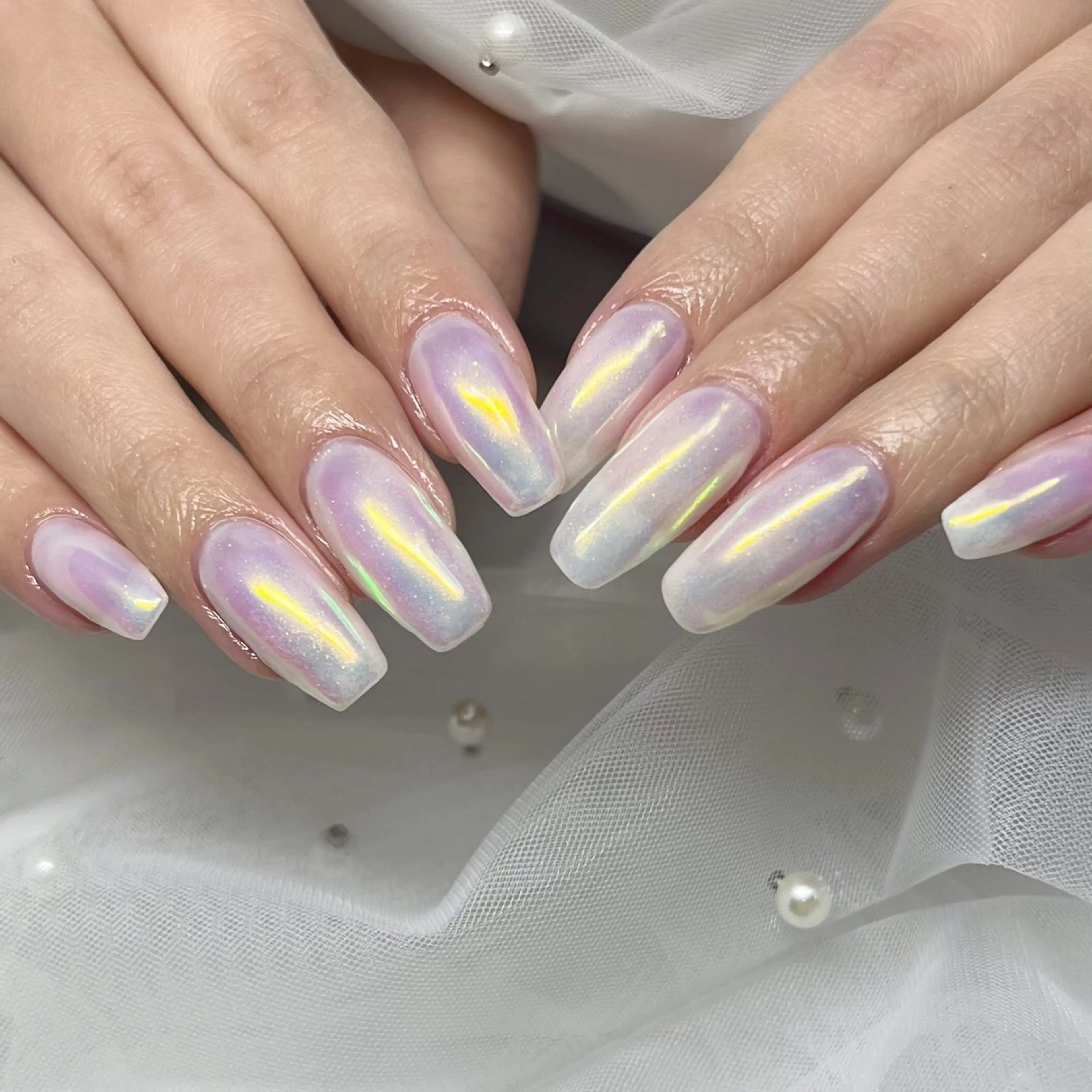 ネイル オーロラネイル ホワイト ハンドネイル 10 nailのネイルデザイン