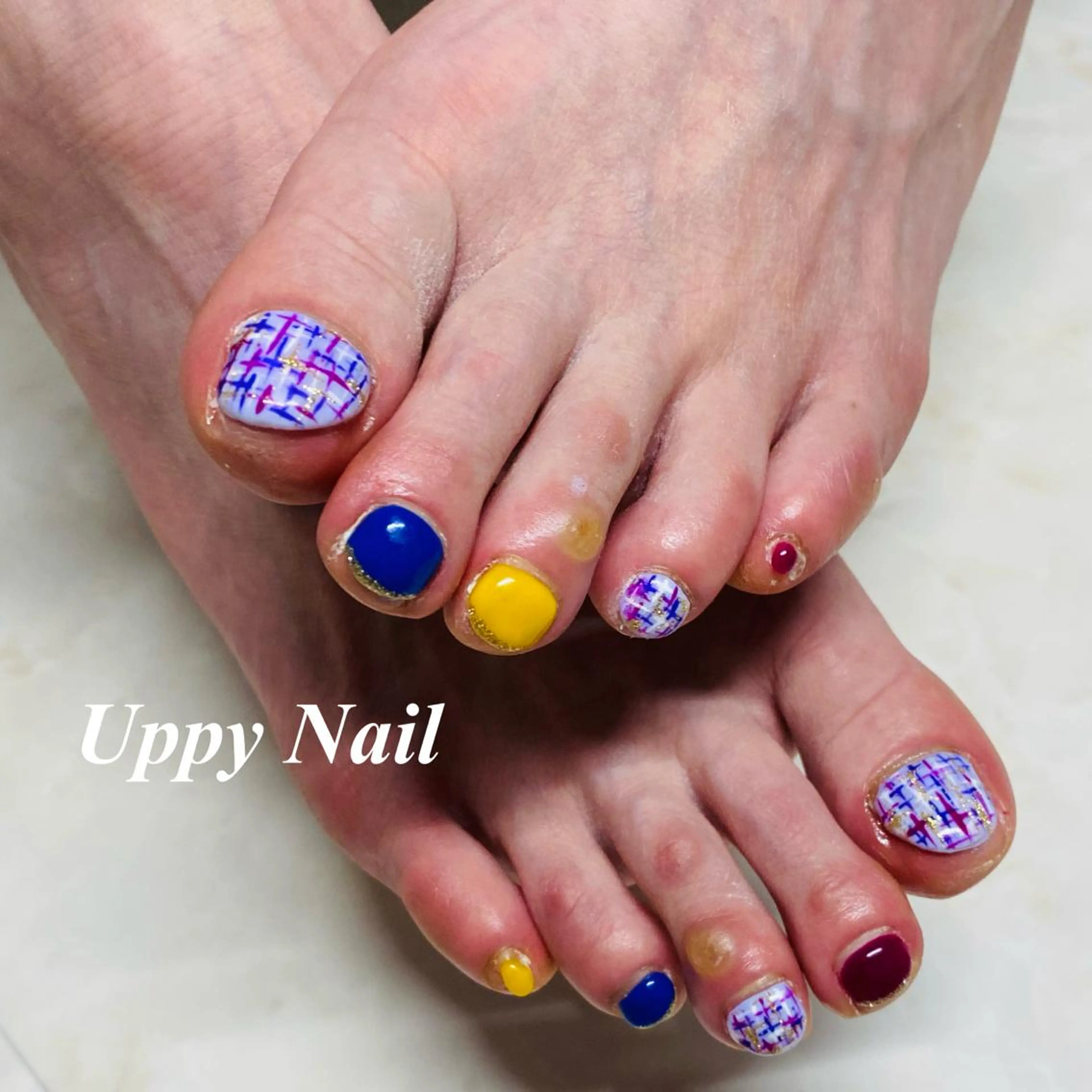 ネイル ツイードネイル フットネイル Uppy Nail ukyoのネイルデザイン