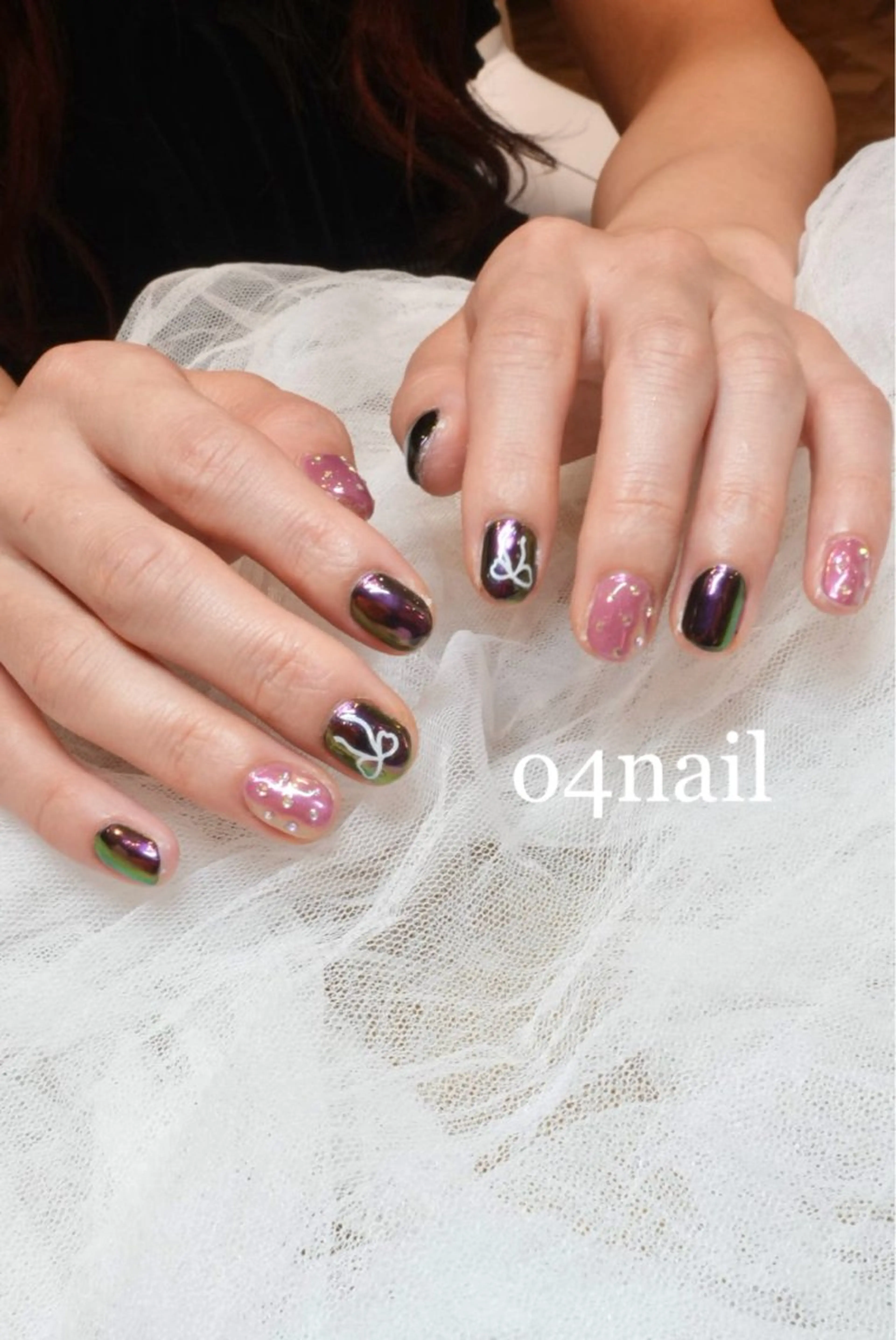 ネイル フラッシュネイル オフィスネイル リボン ハンドネイル SALON VILLAGE tenjin所属・o4nail___ ARISAのネイルデザイン