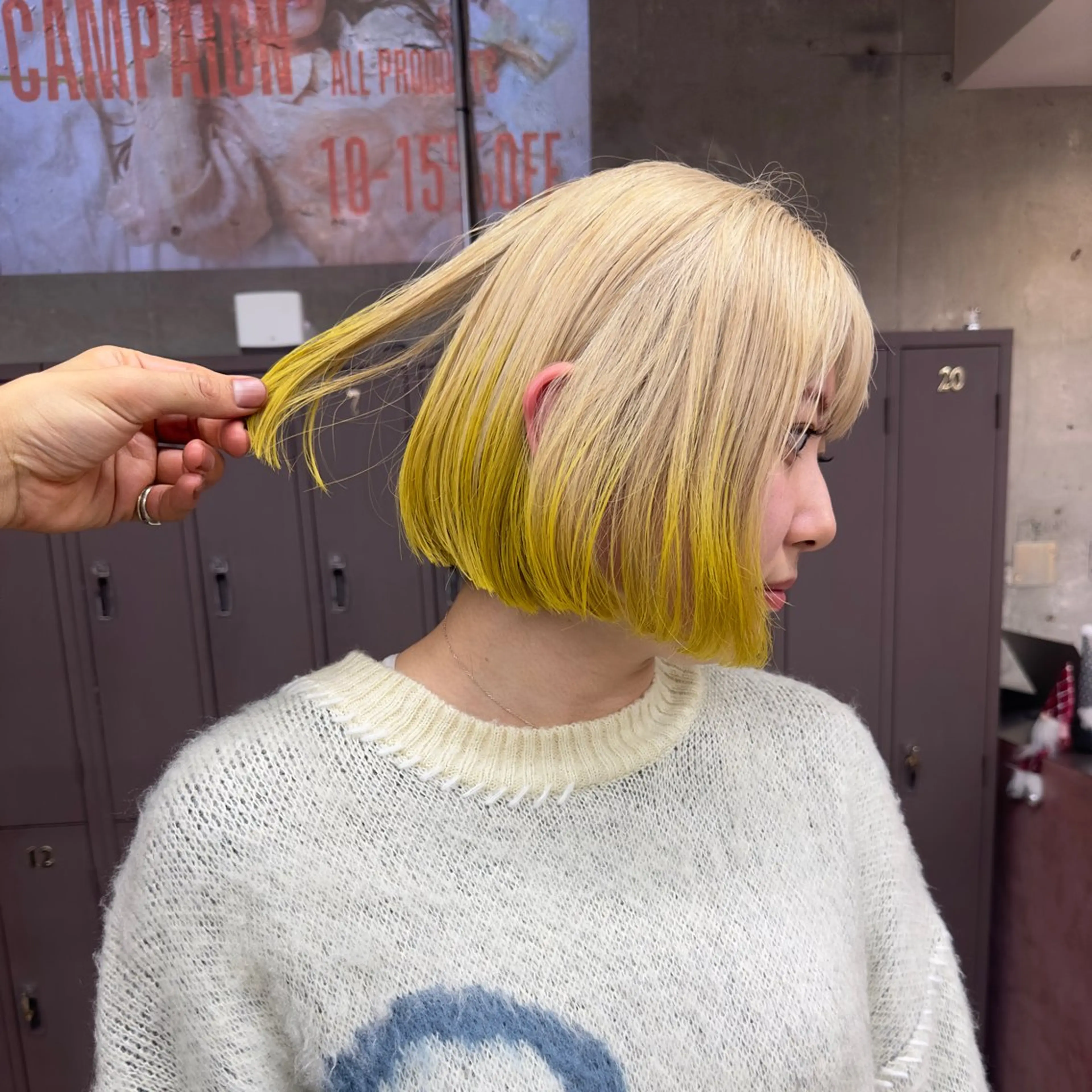 ミディアム カラー ブリーチ デザインカラー ダブルカラー ハイトーンカラー ボブ カット ヘアカラー トリートメント 岡本康平/ボブ/ブリ ーチ/似合わせカットのヘアスタイル