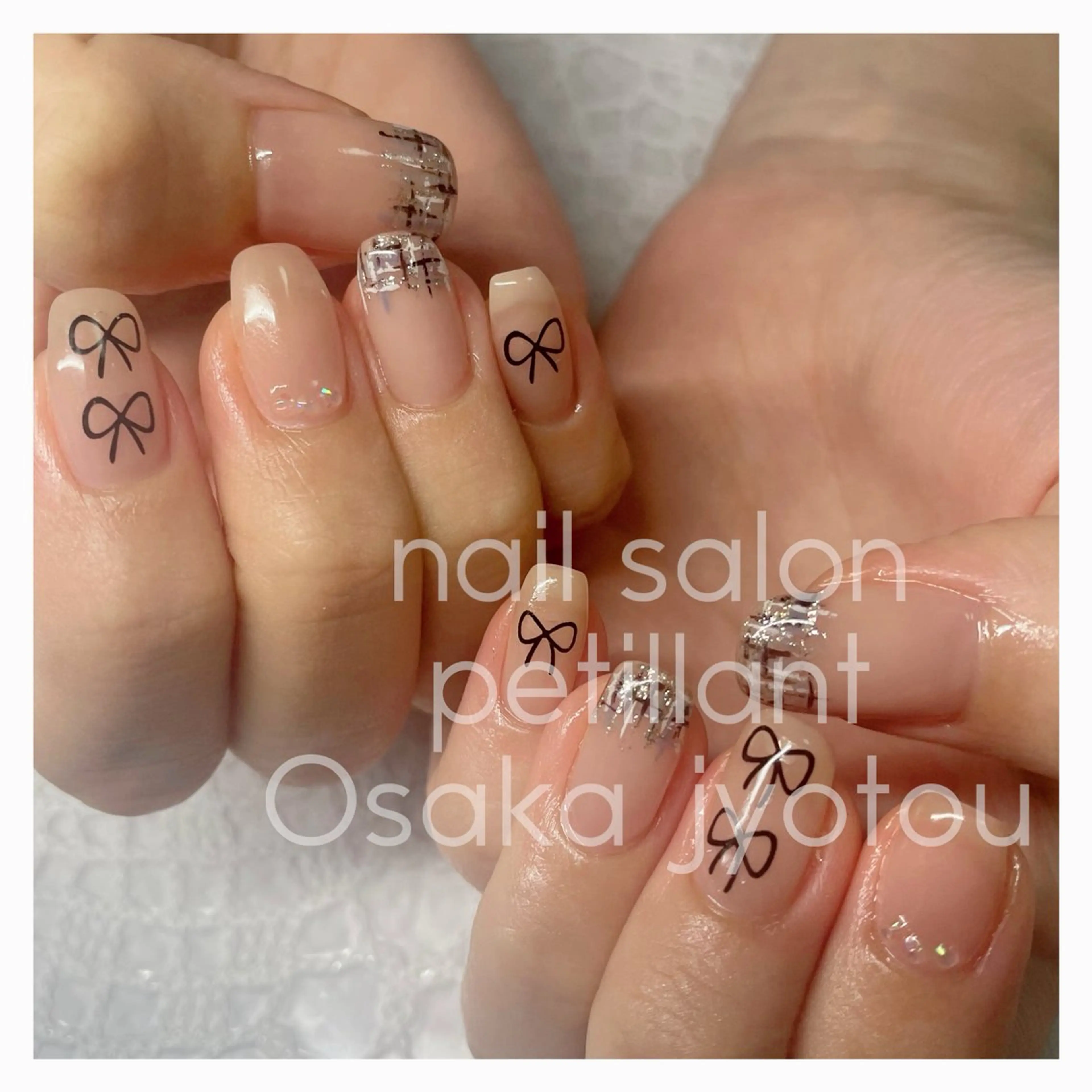 ネイル リボン ツイードネイル nail salon petillantのネイルデザイン